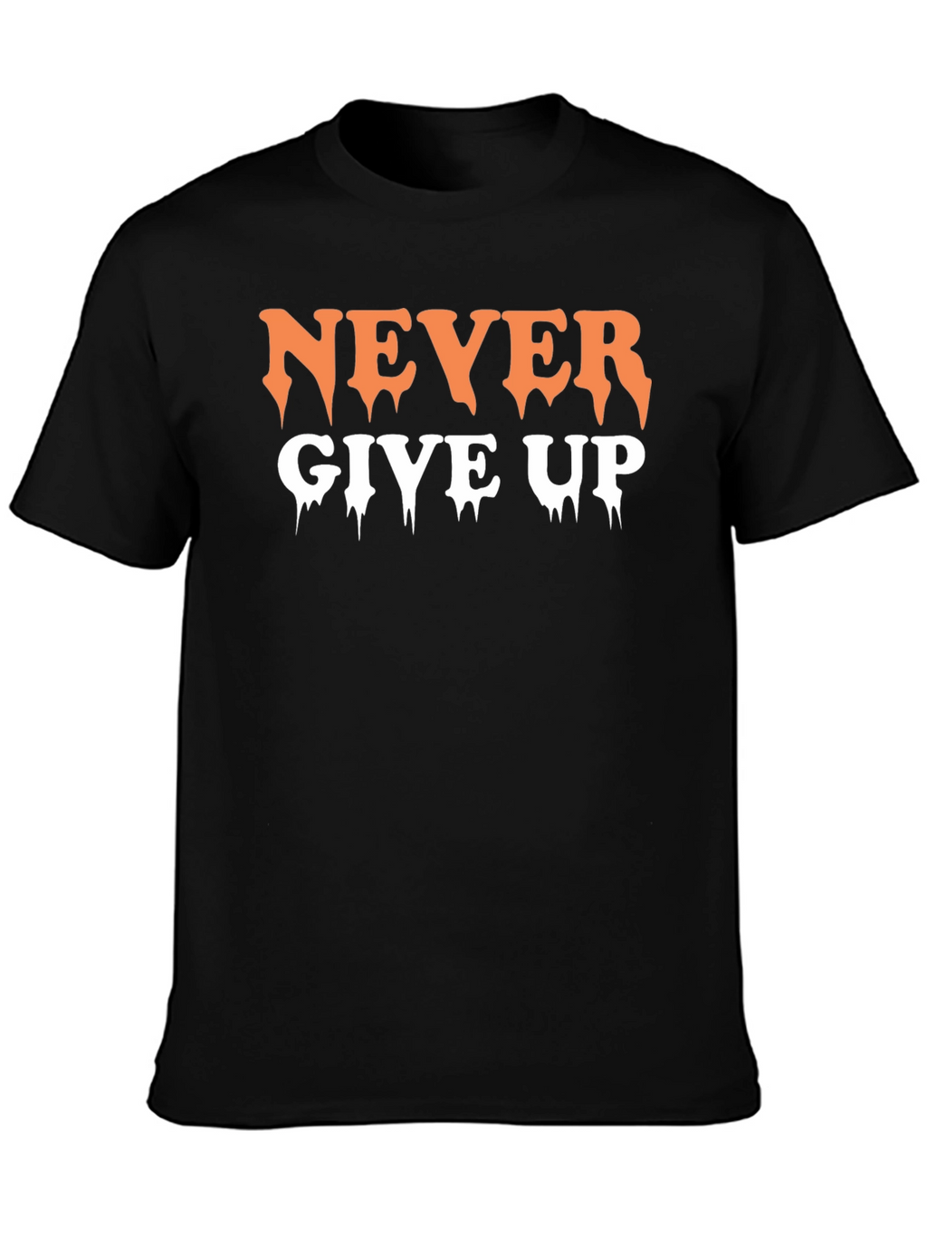 Never Give Up Black Graphic T-Shirt