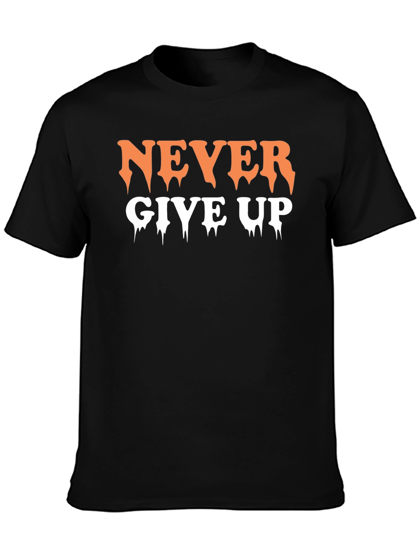 Never Give Up Black Graphic T-Shirt