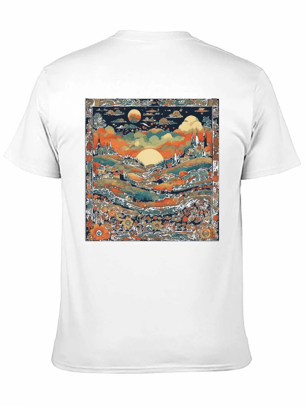 Whimsical Landscape Graphic Tee - Black Cotton Blend