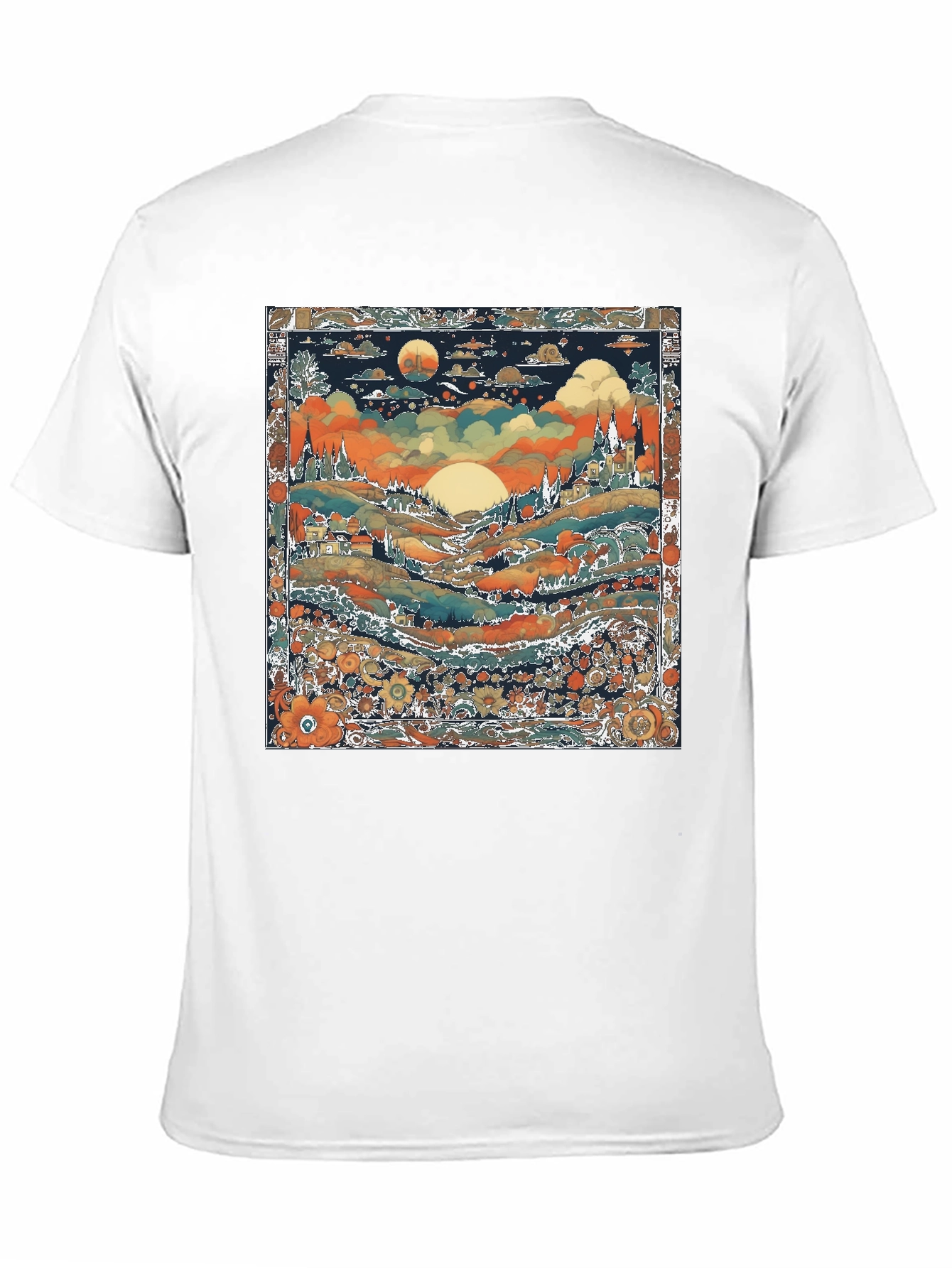 Whimsical Landscape Graphic Tee - Black Cotton Blend