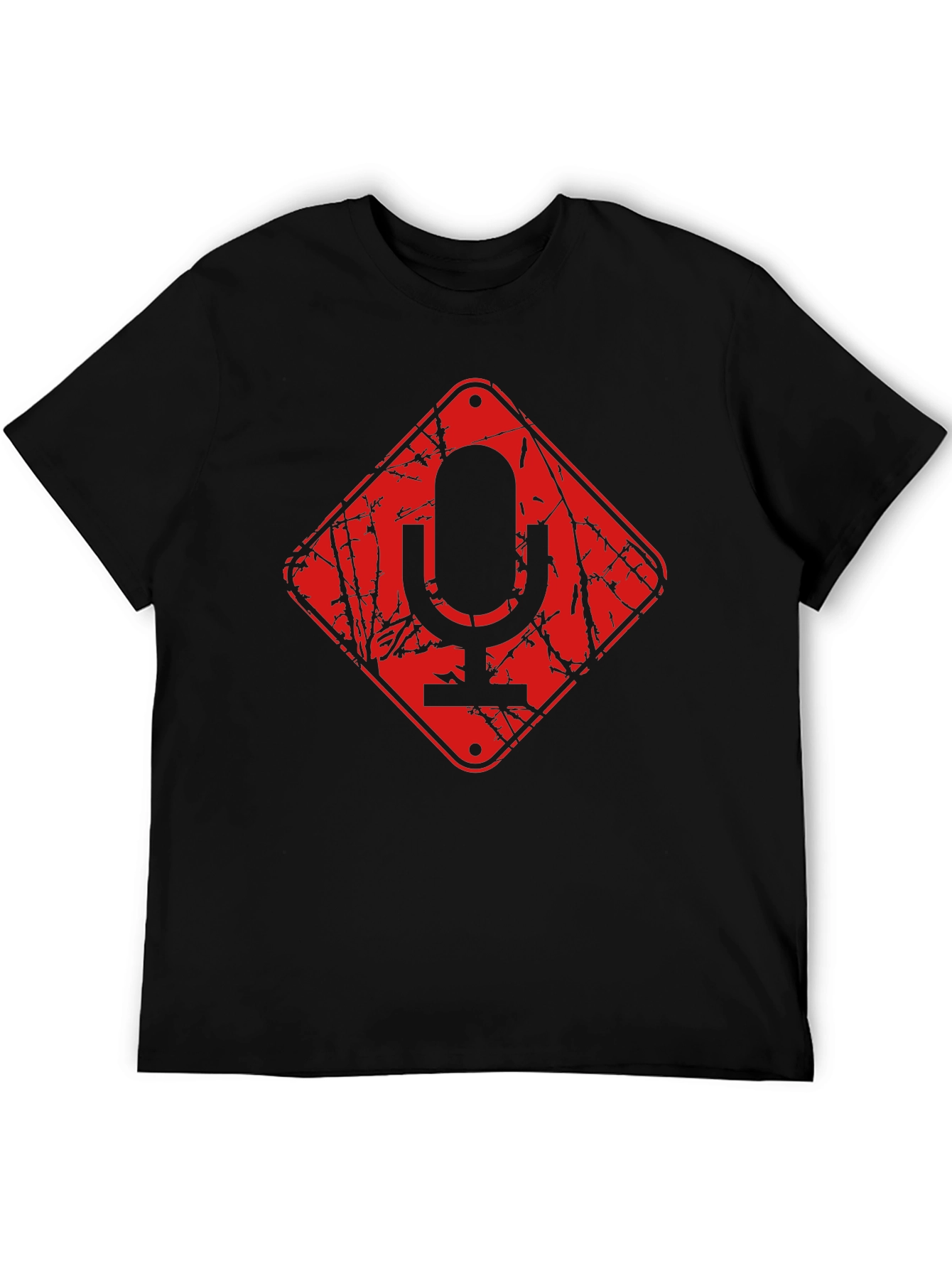 Red Microphone Warning Black T-Shirt