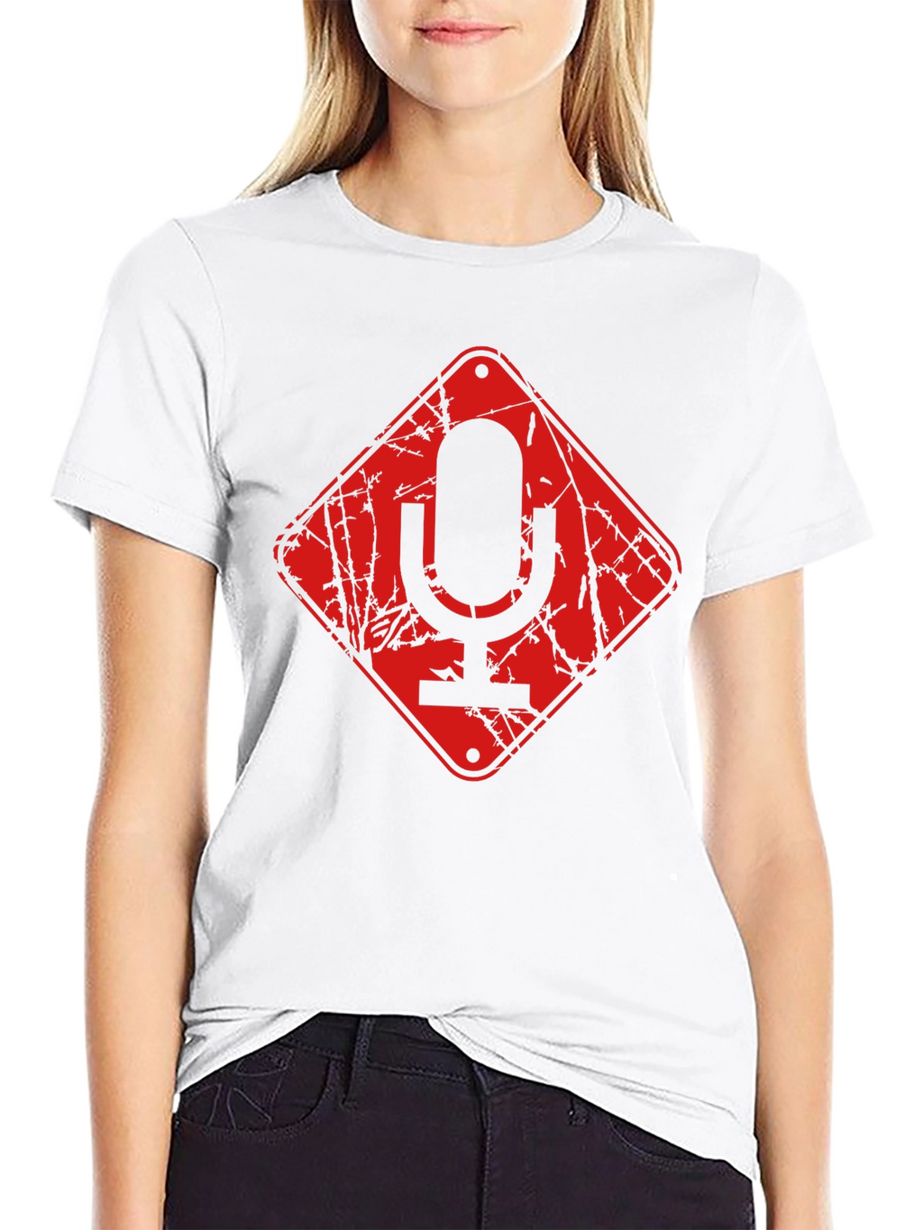 Red Microphone Warning Black T-Shirt