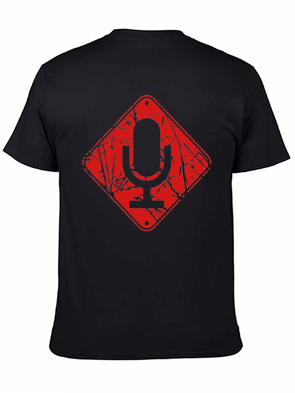 Red Microphone Warning Black T-Shirt