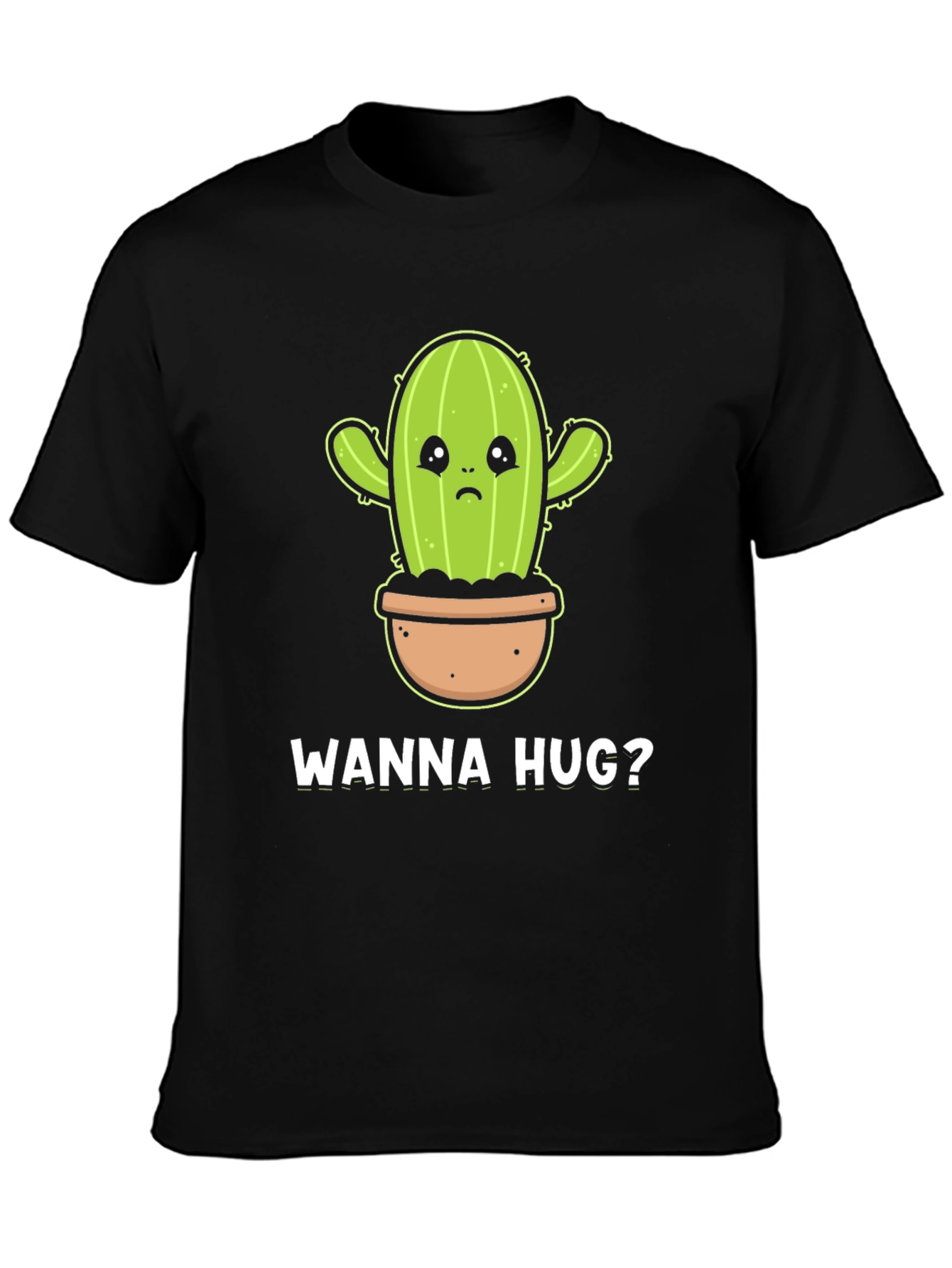 Wanna Hug? Cactus Graphic Tee - Soft Cotton Black T-Shirt