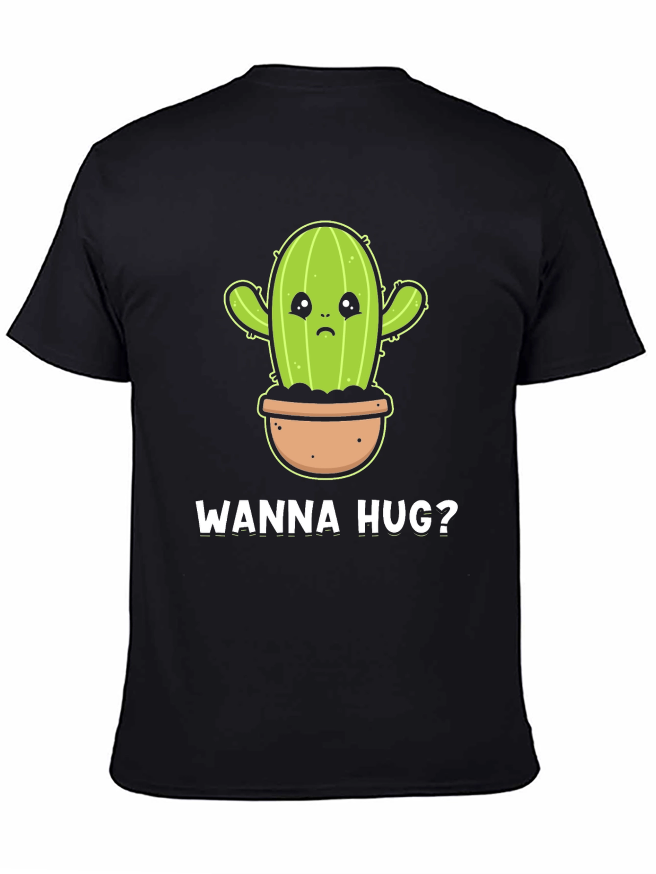 Wanna Hug? Cactus Graphic Tee - Soft Cotton Black T-Shirt