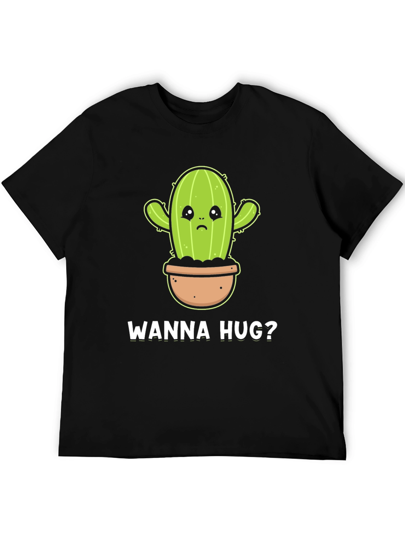 Wanna Hug? Cactus Graphic Tee - Soft Cotton Black T-Shirt