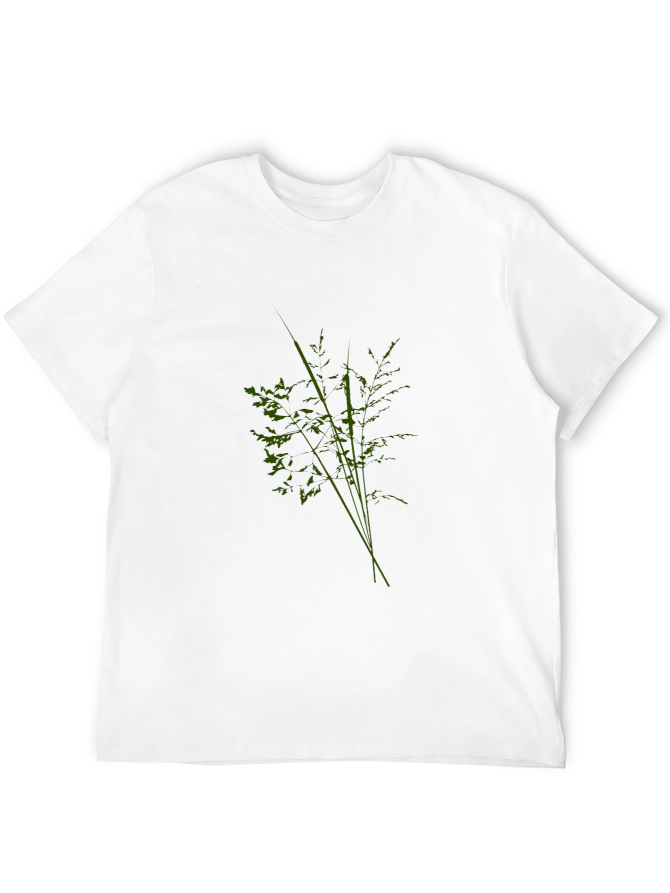 Mens Black Tee with Abstract Green Plant Design