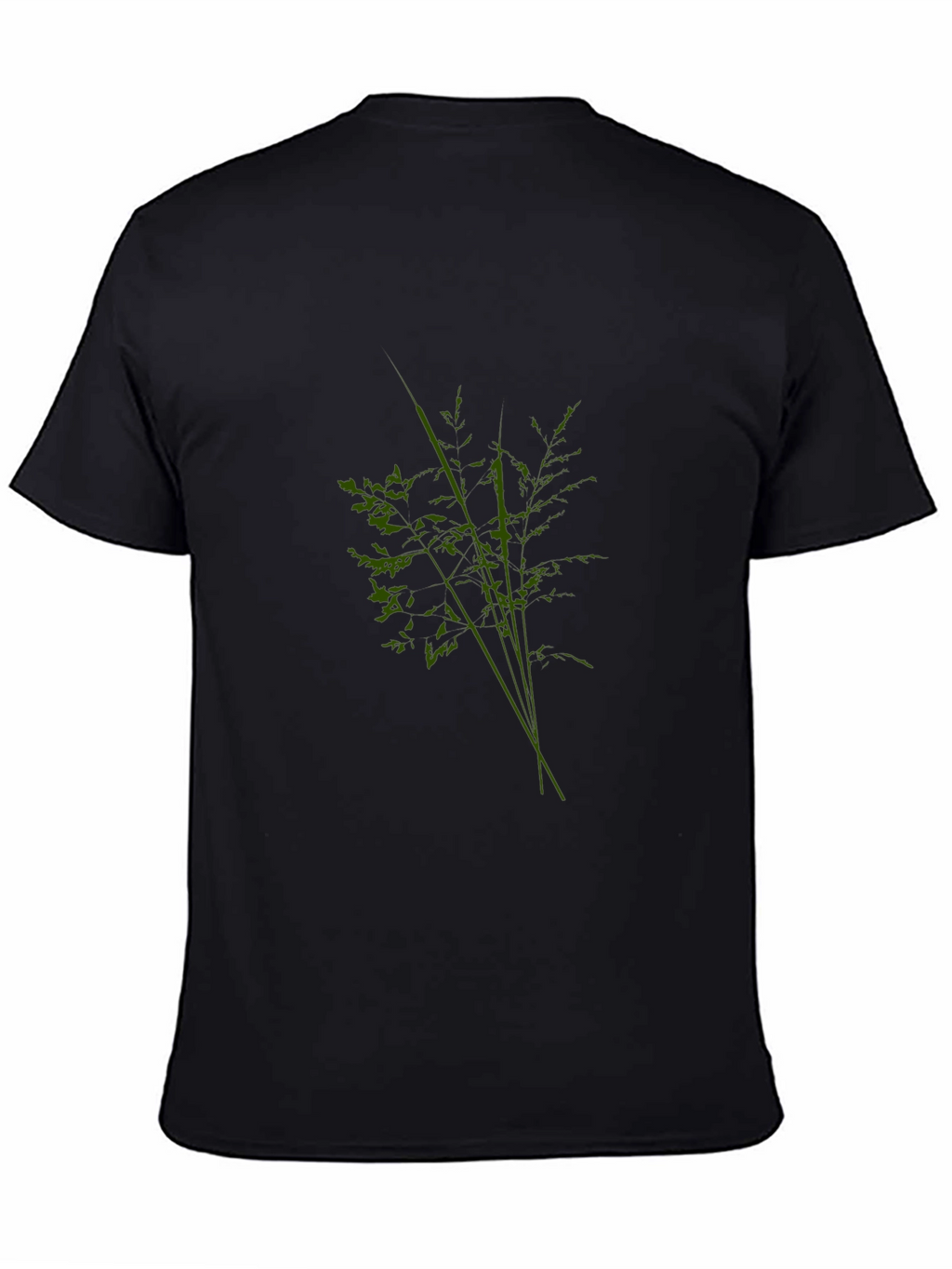 Mens Black Tee with Abstract Green Plant Design