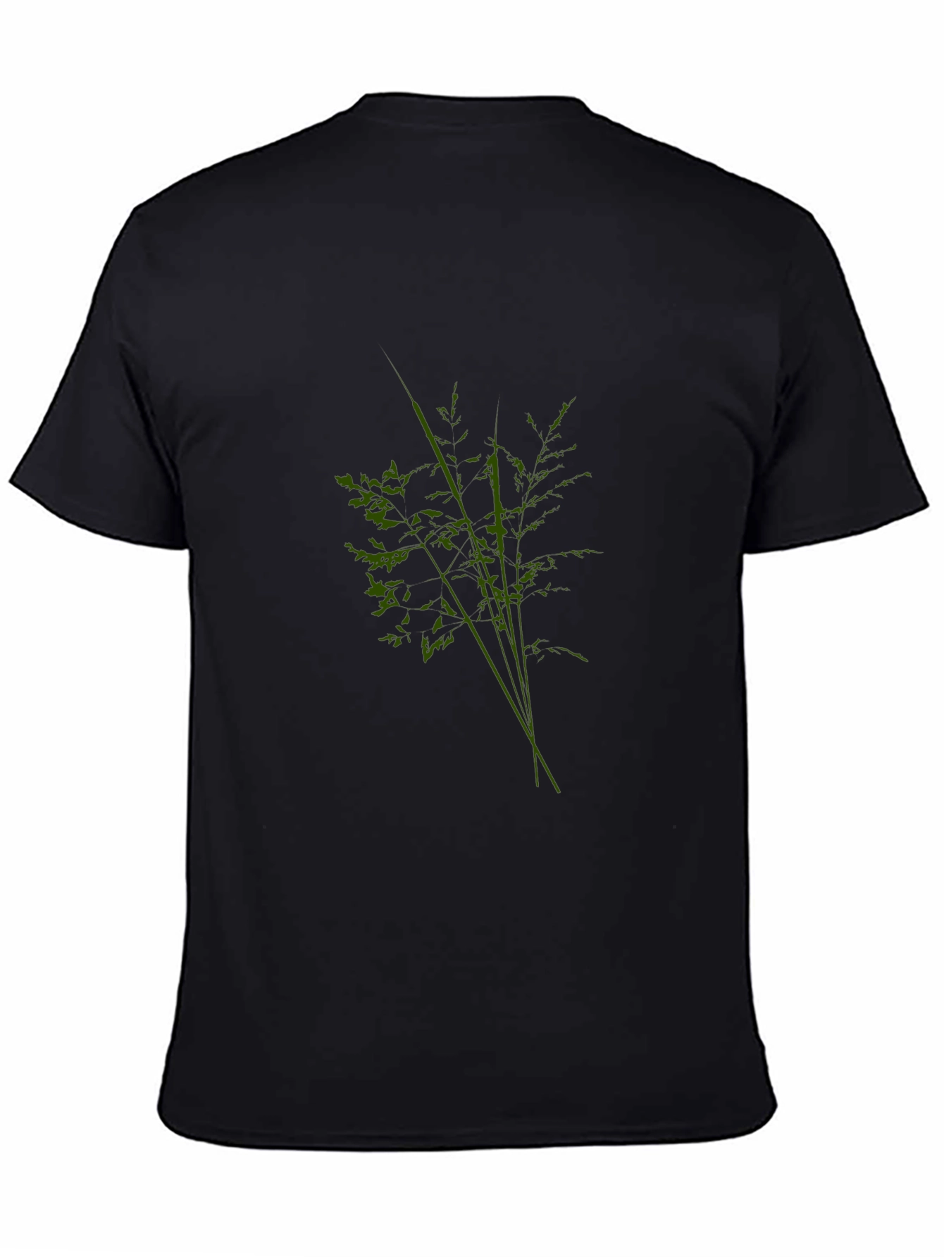 Mens Black Tee with Abstract Green Plant Design