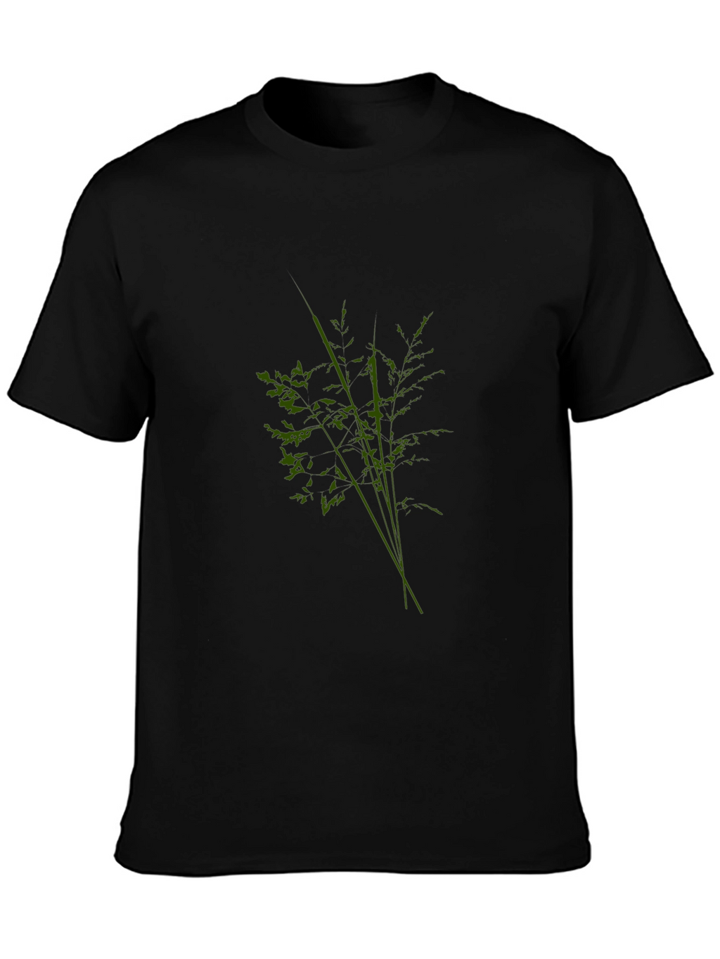 Mens Black Tee with Abstract Green Plant Design