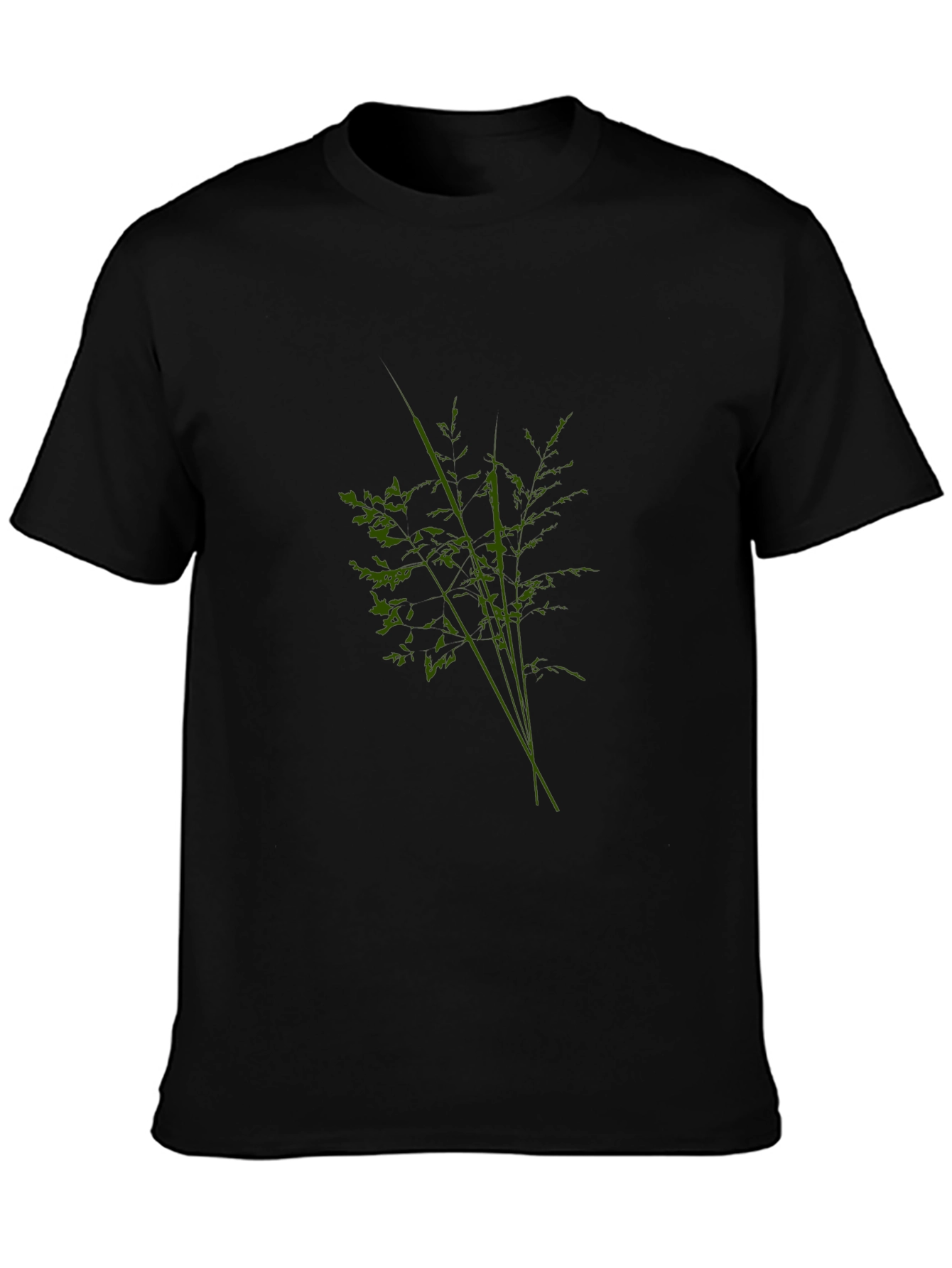Mens Black Tee with Abstract Green Plant Design