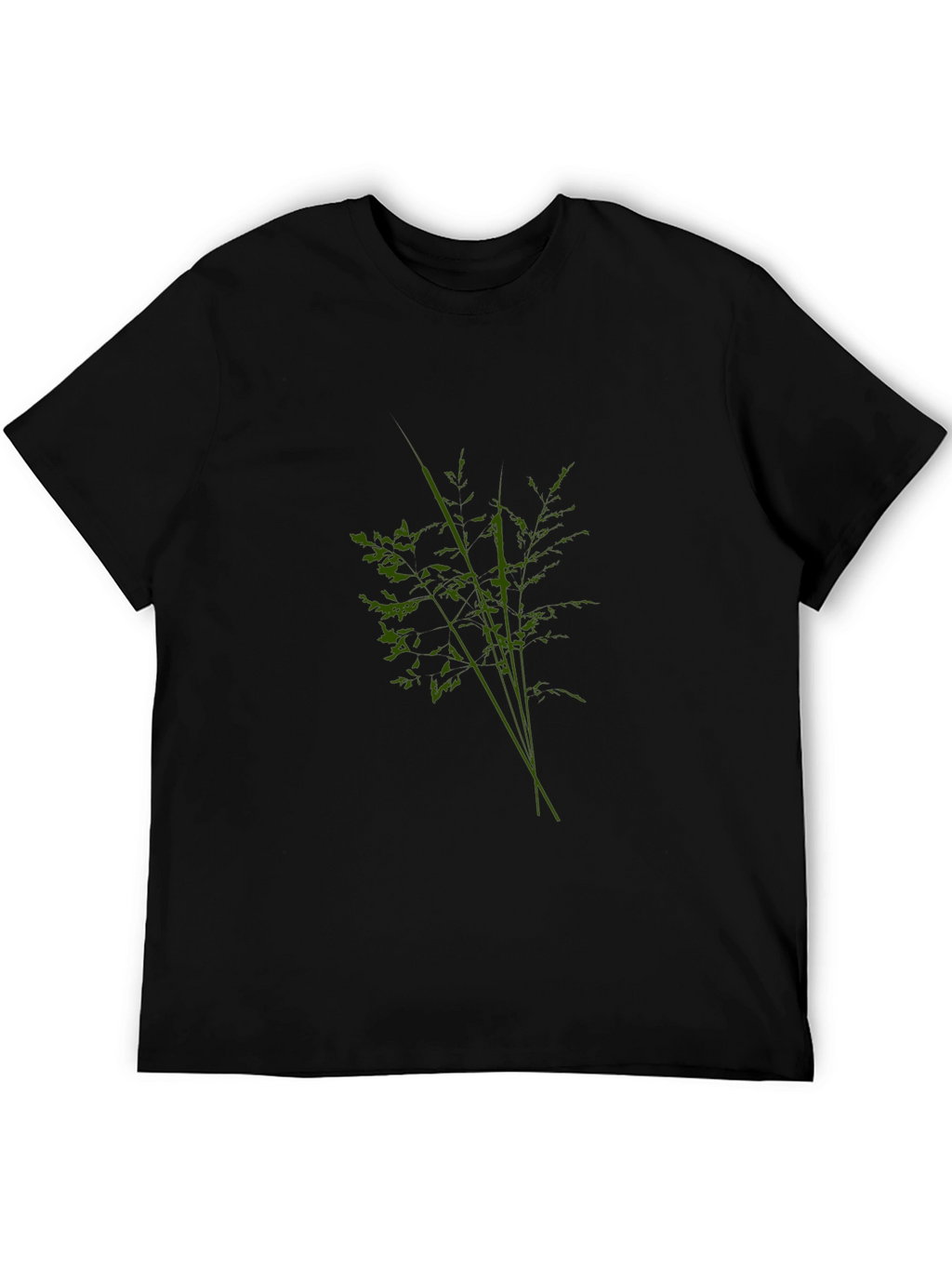 Mens Black Tee with Abstract Green Plant Design