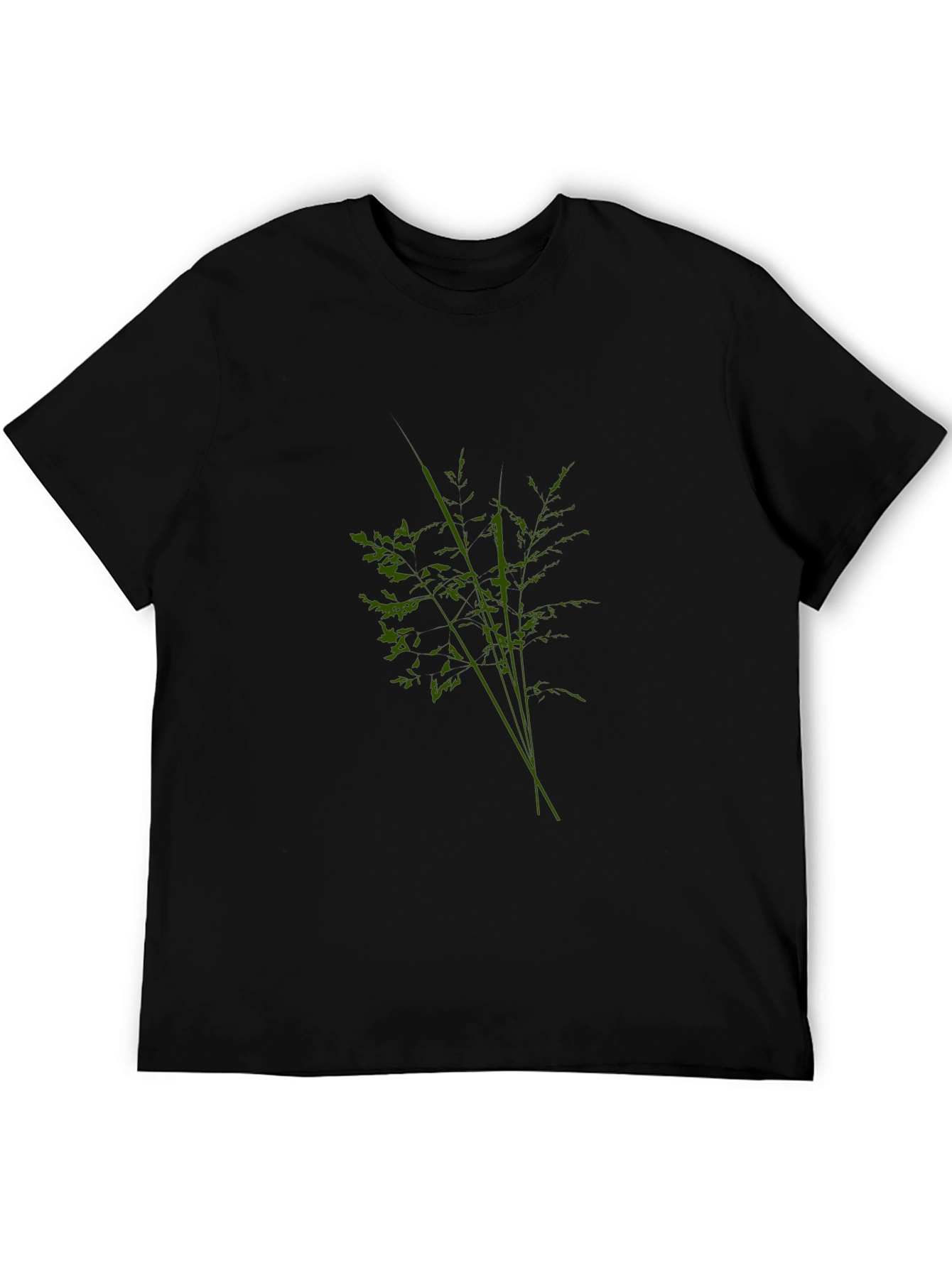 Mens Black Tee with Abstract Green Plant Design