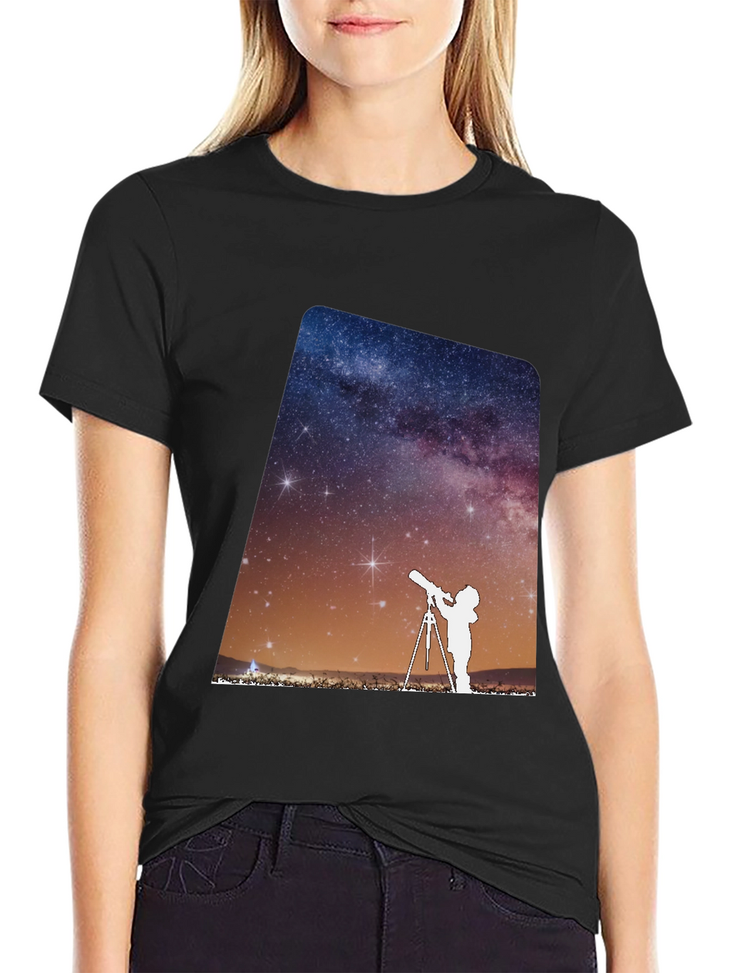 Star Gazing Graphic Tee - Black Cotton Blend