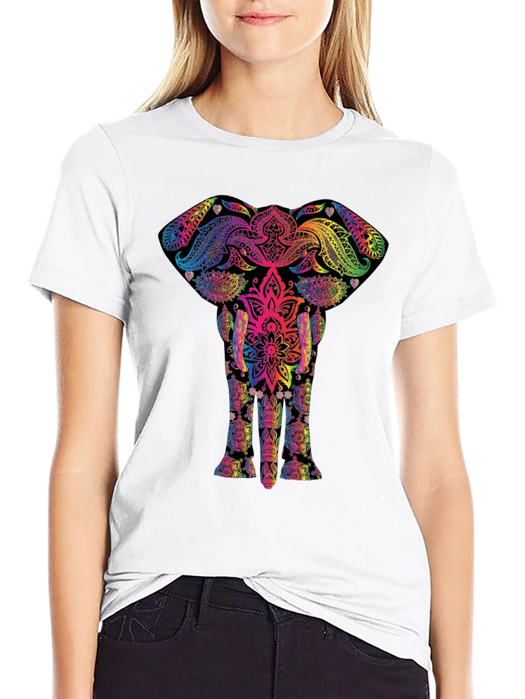 Vibrant Elephant Mandala Graphic Tee - Black