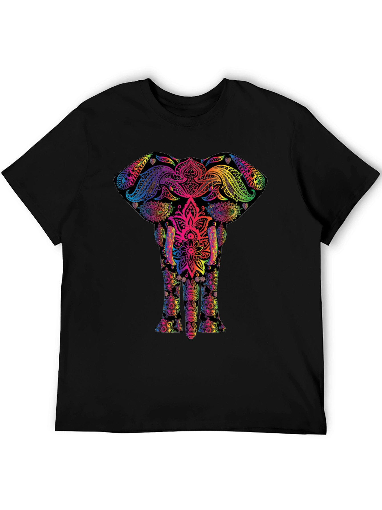 Vibrant Elephant Mandala Graphic Tee - Black