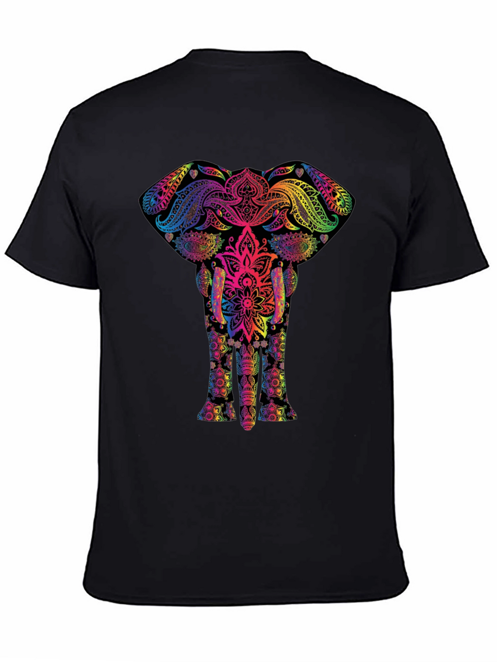 Vibrant Elephant Mandala Graphic Tee - Black
