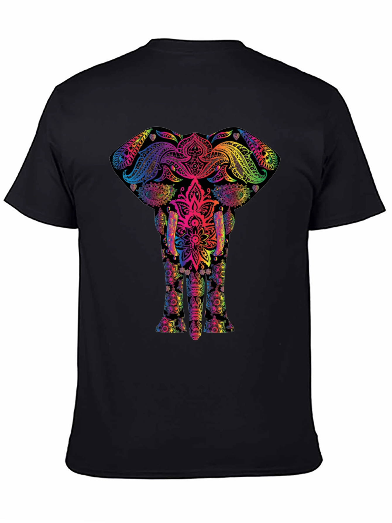 Vibrant Elephant Mandala Graphic Tee - Black