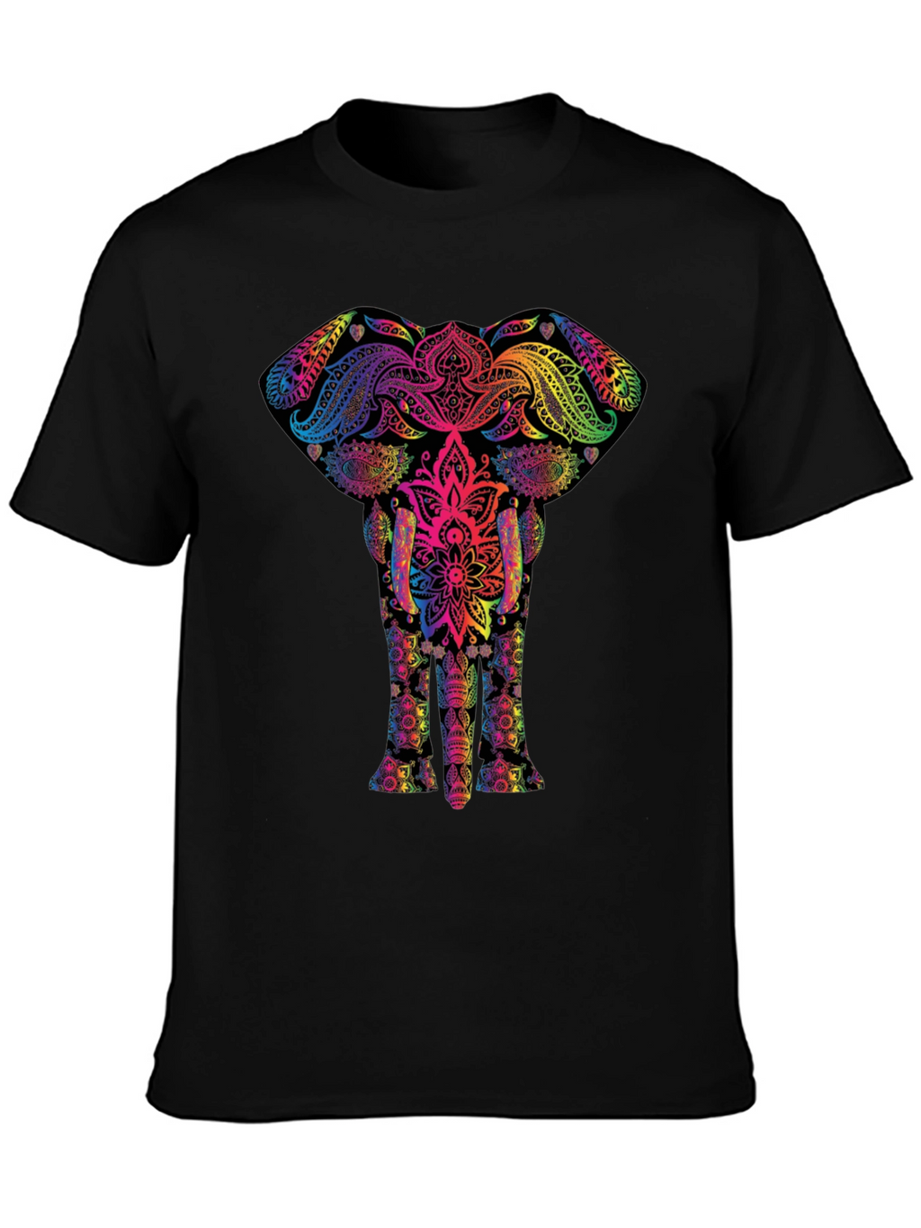 Vibrant Elephant Mandala Graphic Tee - Black