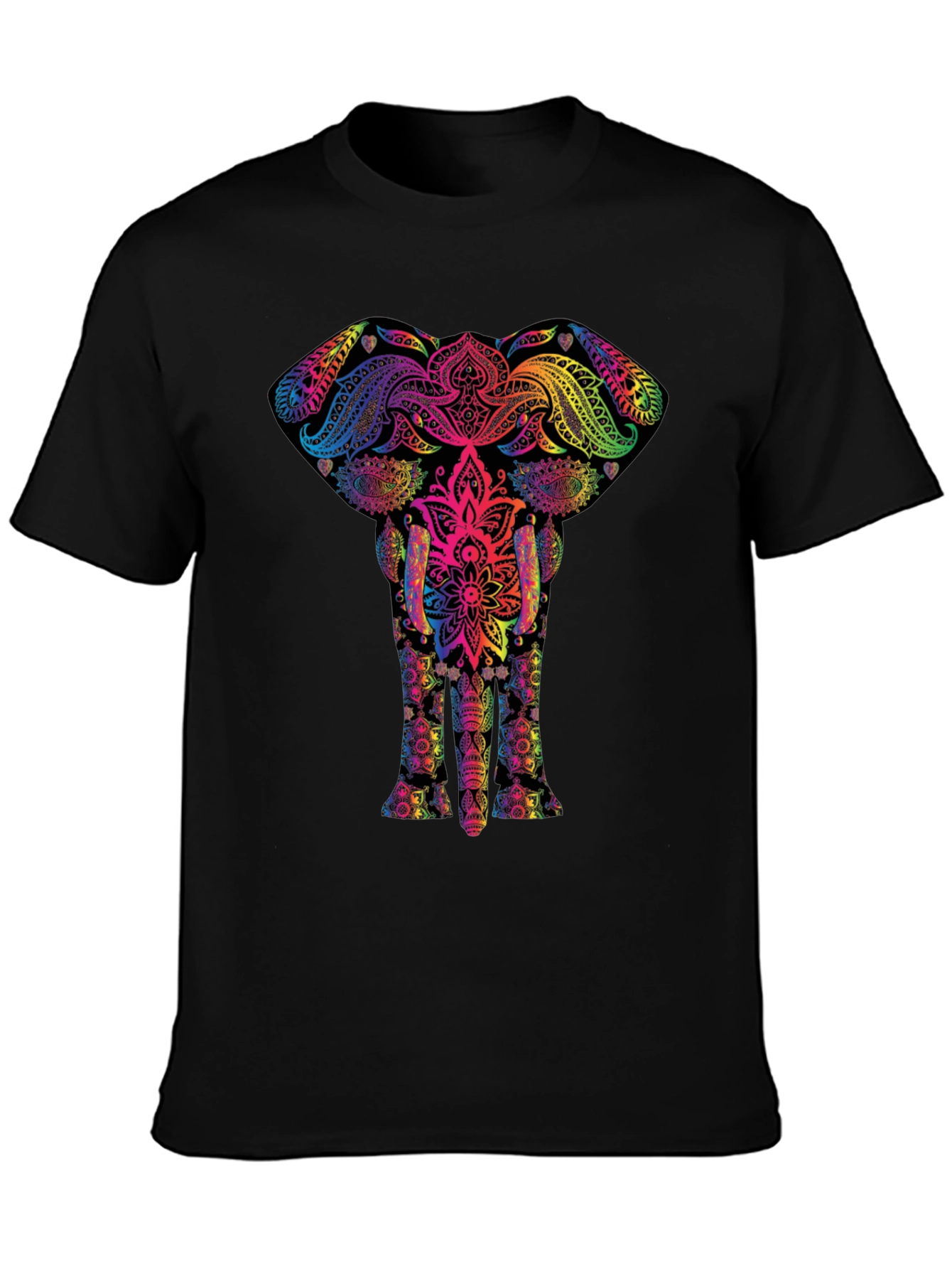 Vibrant Elephant Mandala Graphic Tee - Black