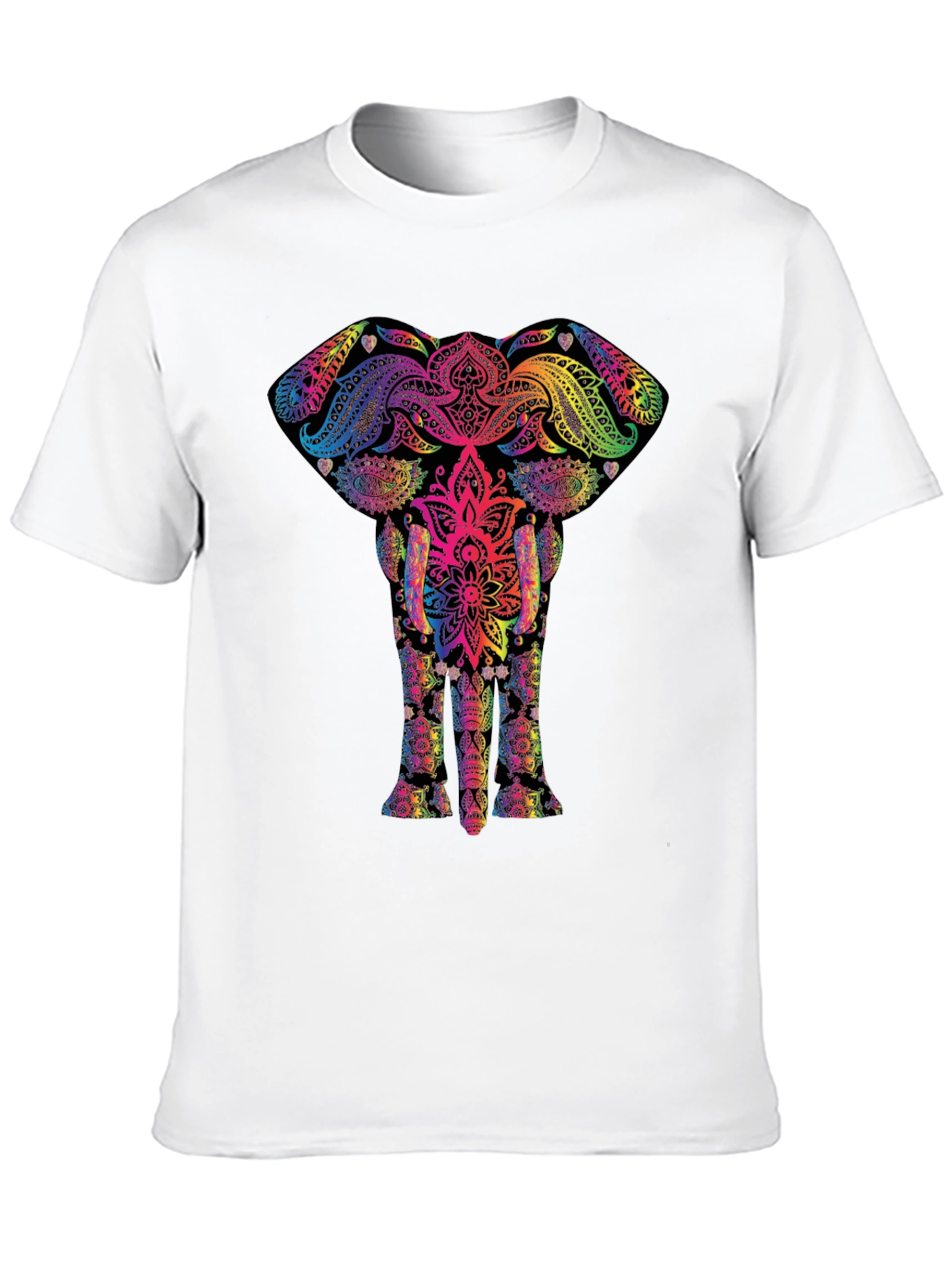 Vibrant Elephant Mandala Graphic Tee - Black