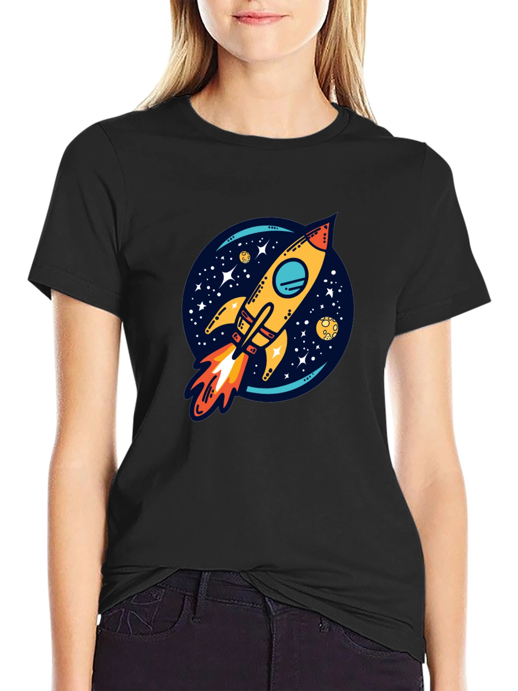 Rocket Launch Graphic Tee - Black Cotton Comfort