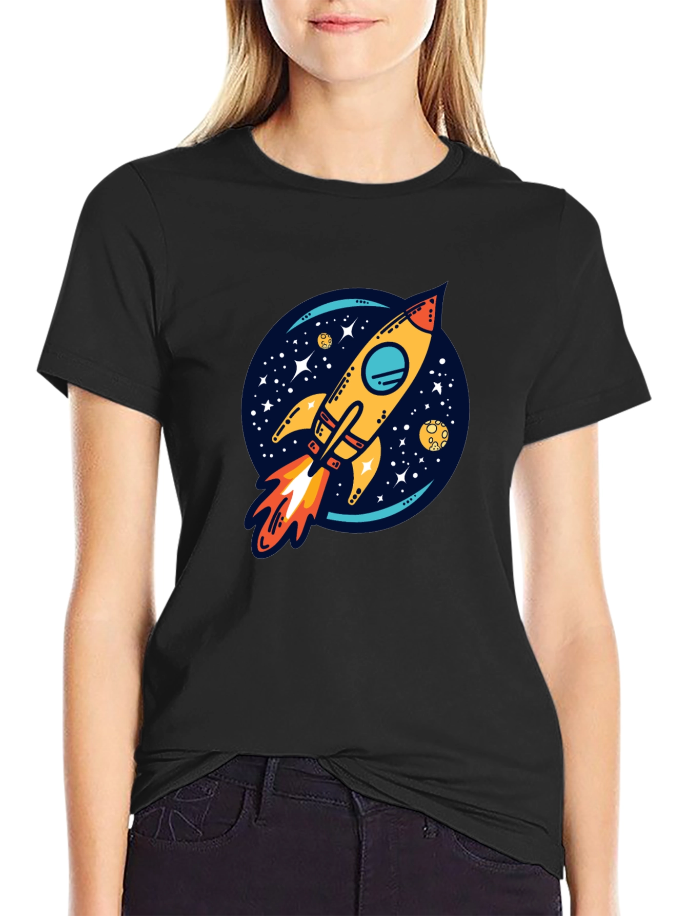 Rocket Launch Graphic Tee - Black Cotton Comfort
