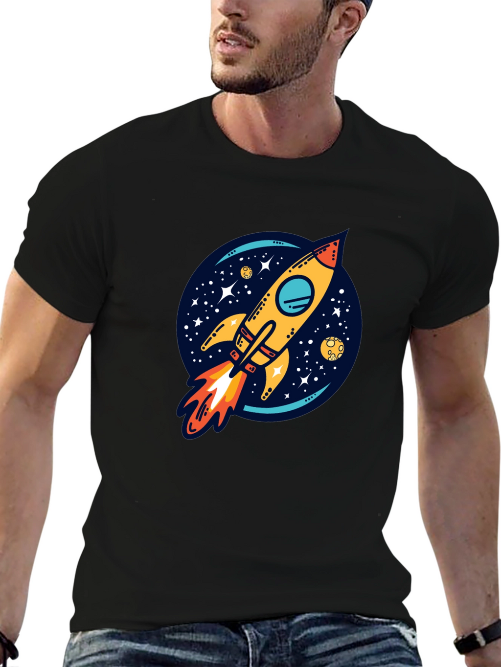 Rocket Launch Graphic Tee - Black Cotton Comfort