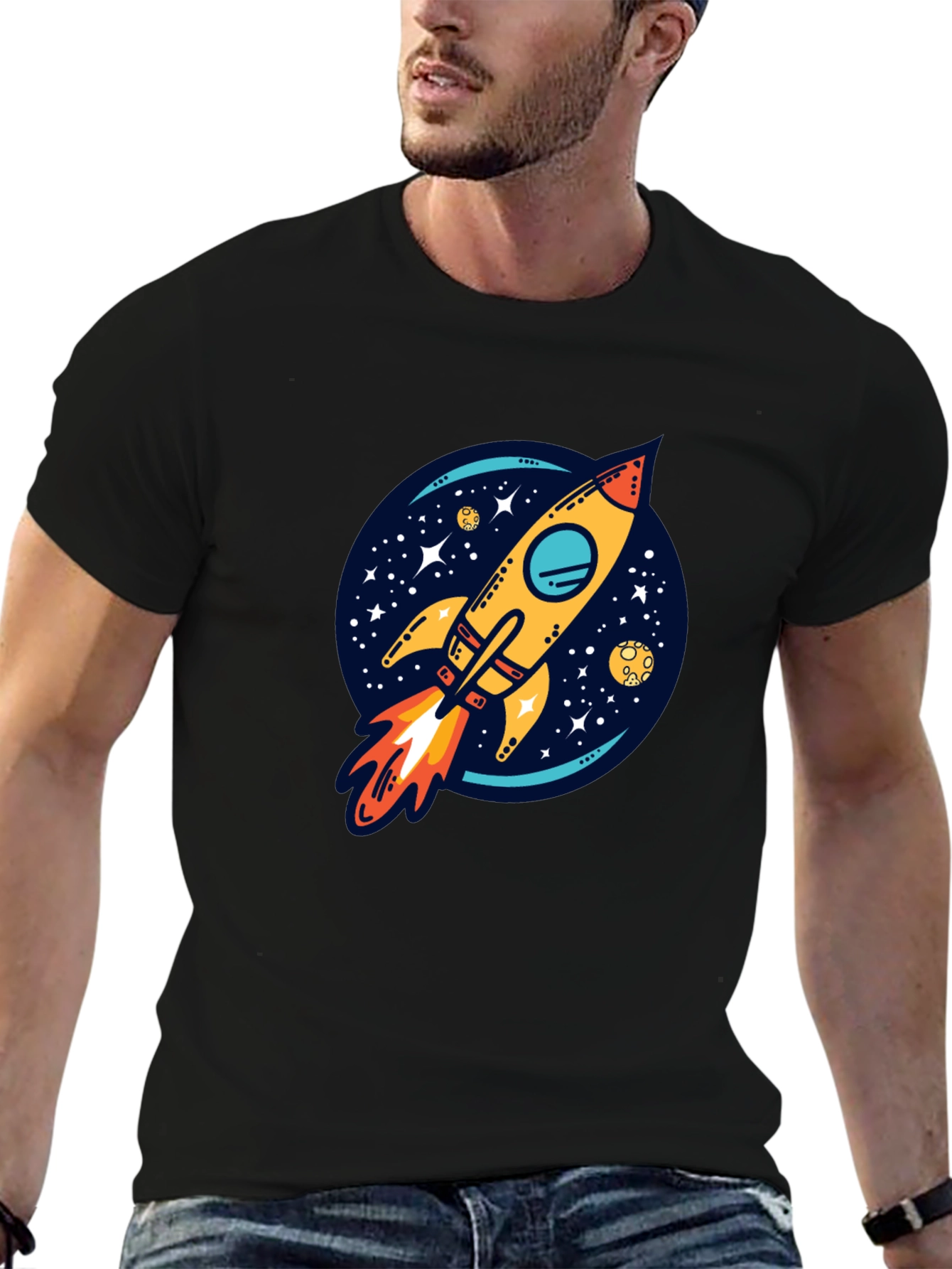 Rocket Launch Graphic Tee - Black Cotton Comfort