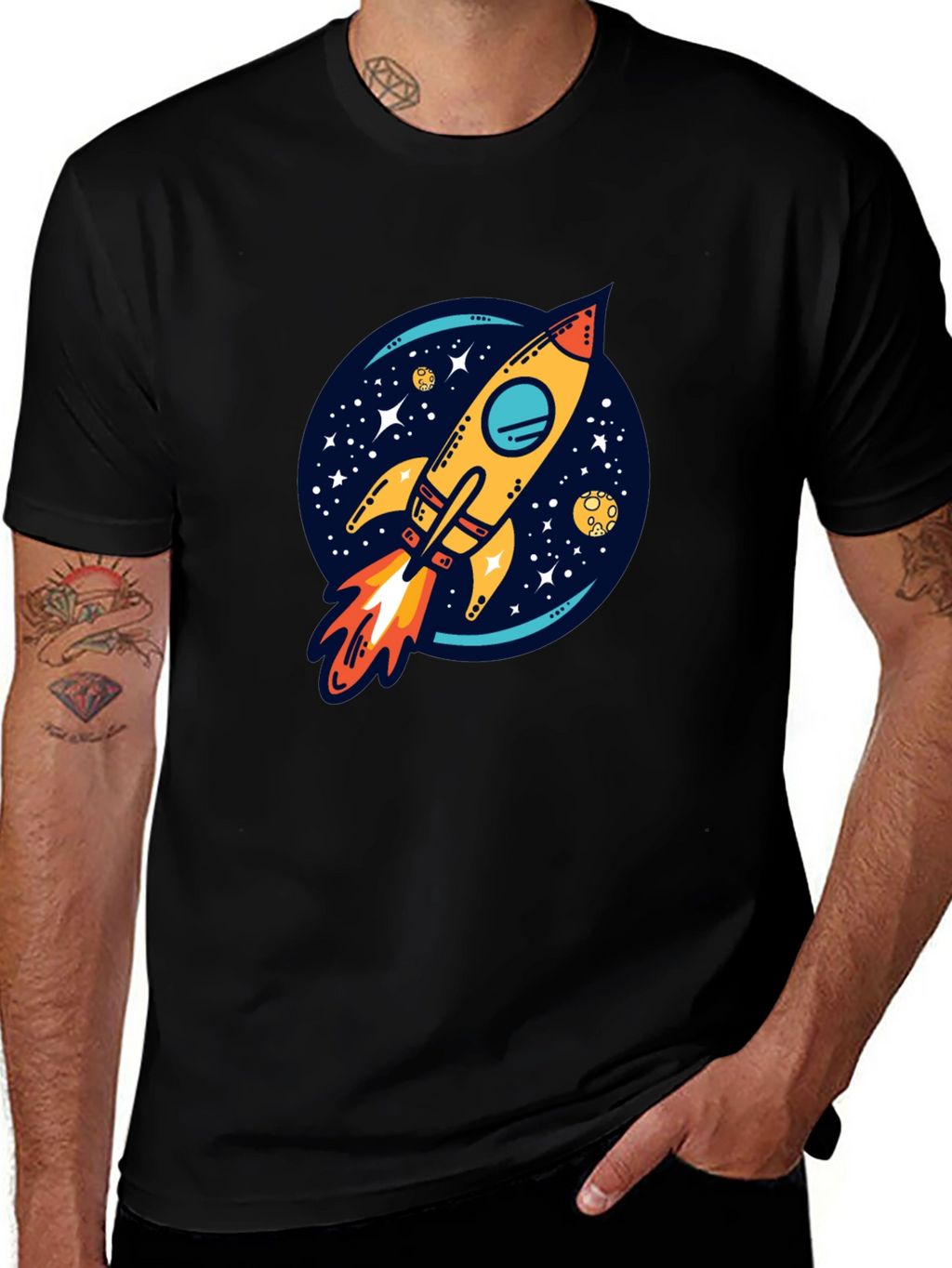 Rocket Launch Graphic Tee - Black Cotton Comfort