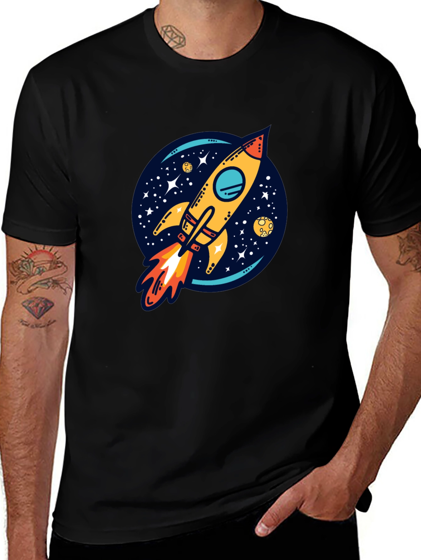 Rocket Launch Graphic Tee - Black Cotton Comfort