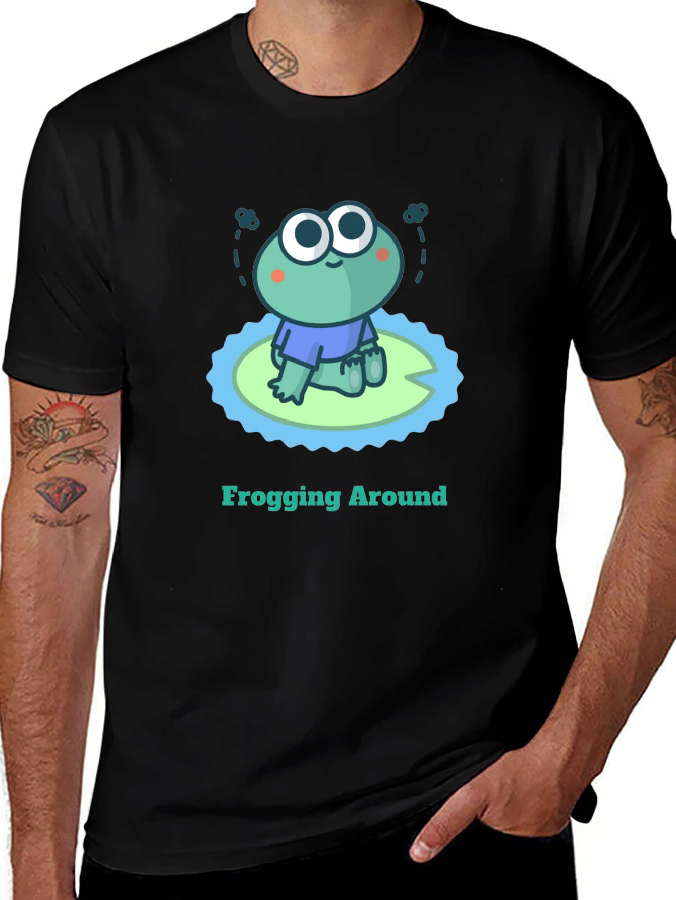 Frogging Around Graphic Tee - Black Cotton T-Shirt