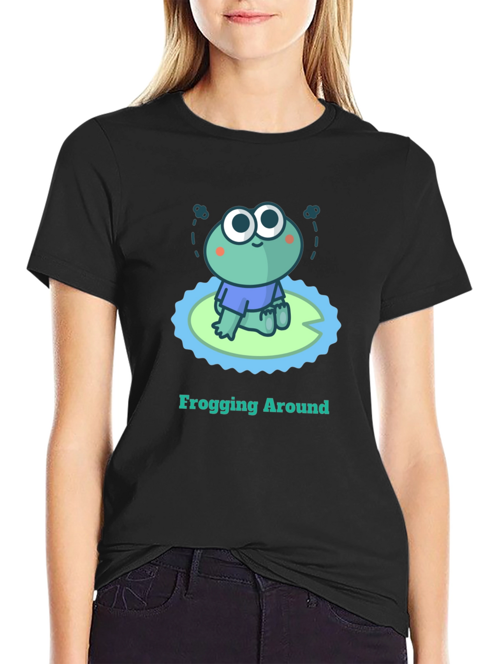 Frogging Around Graphic Tee - Black Cotton T-Shirt