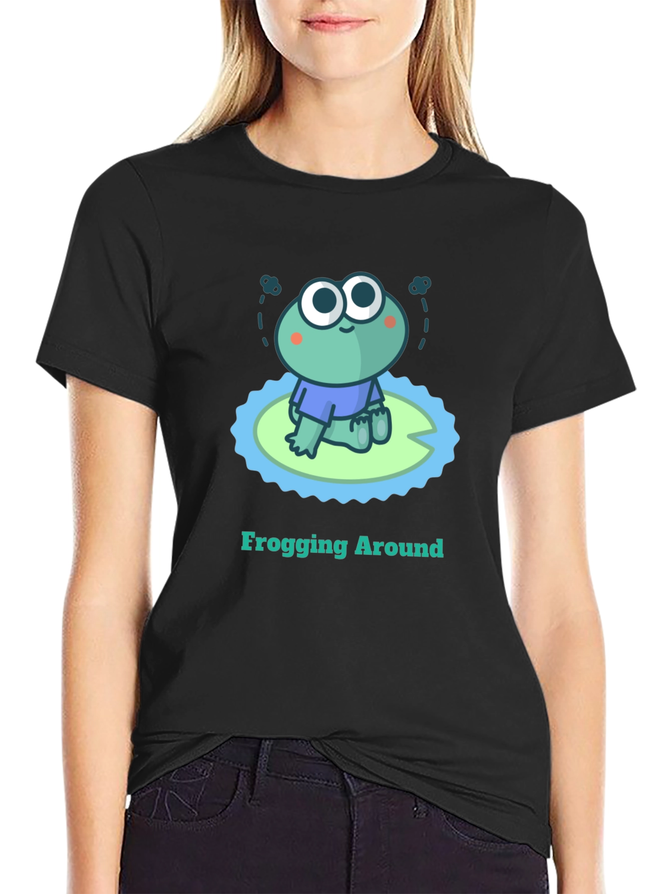 Frogging Around Graphic Tee - Black Cotton T-Shirt
