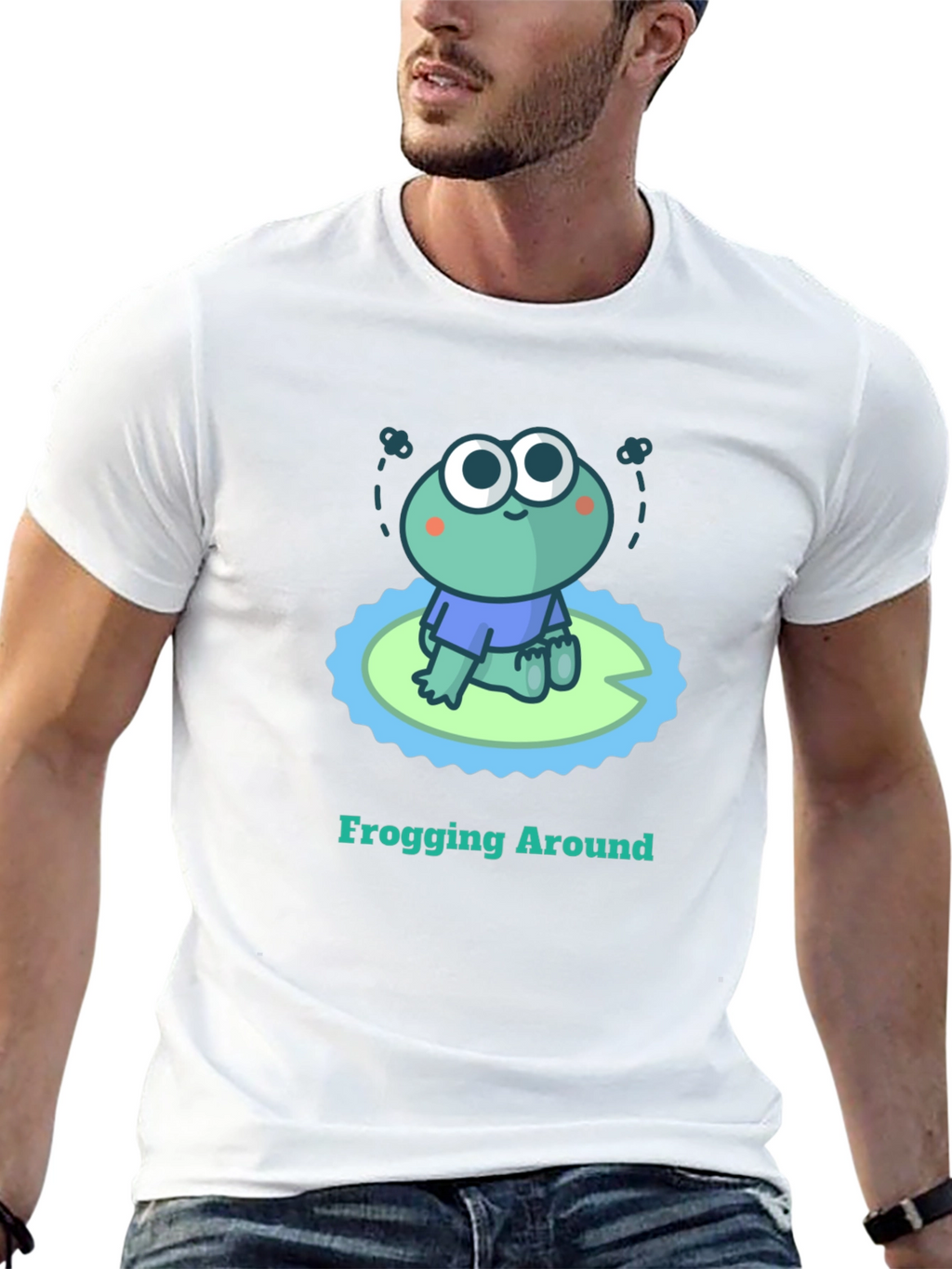 Frogging Around Graphic Tee - Black Cotton T-Shirt