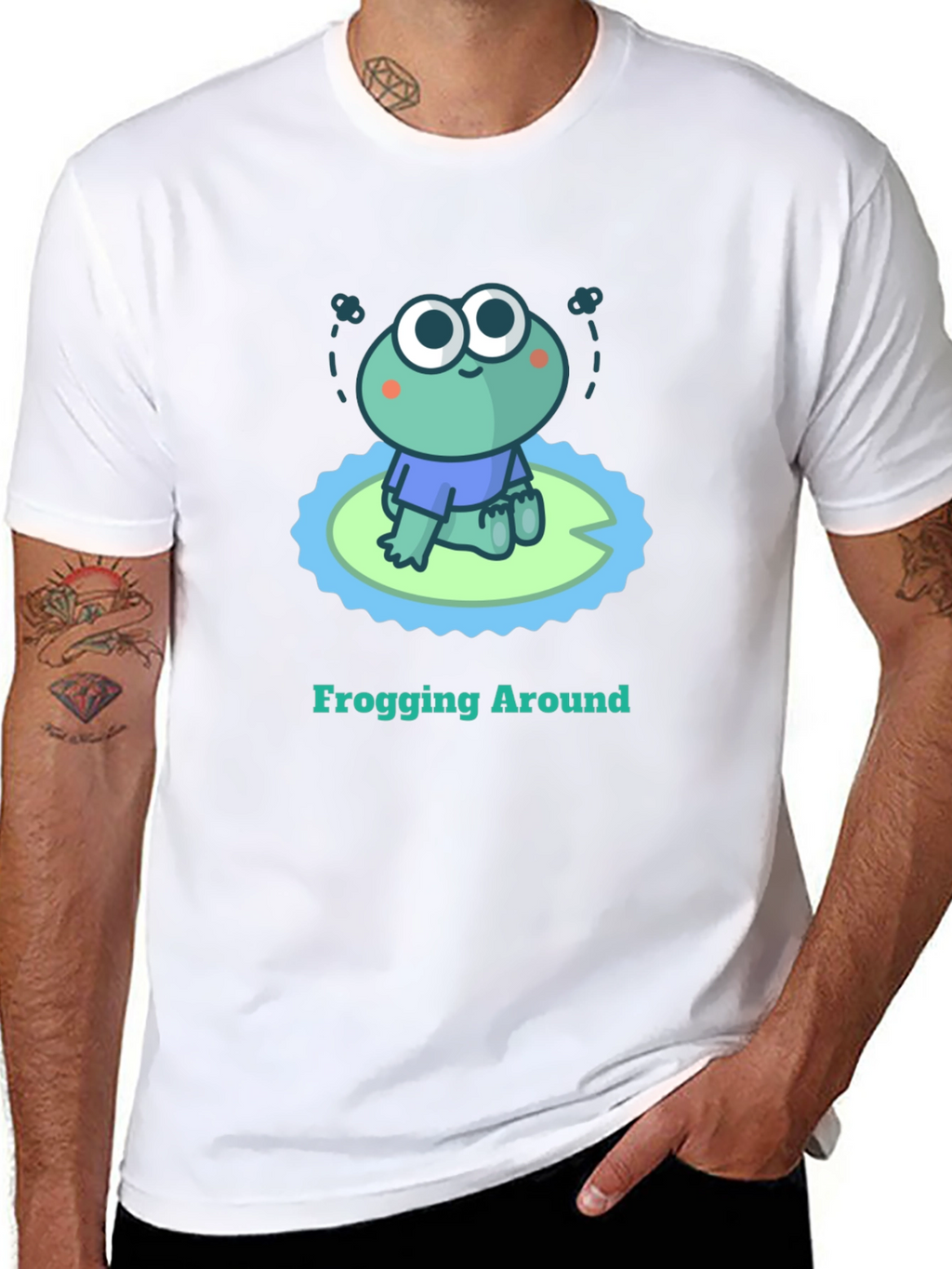 Frogging Around Graphic Tee - Black Cotton T-Shirt