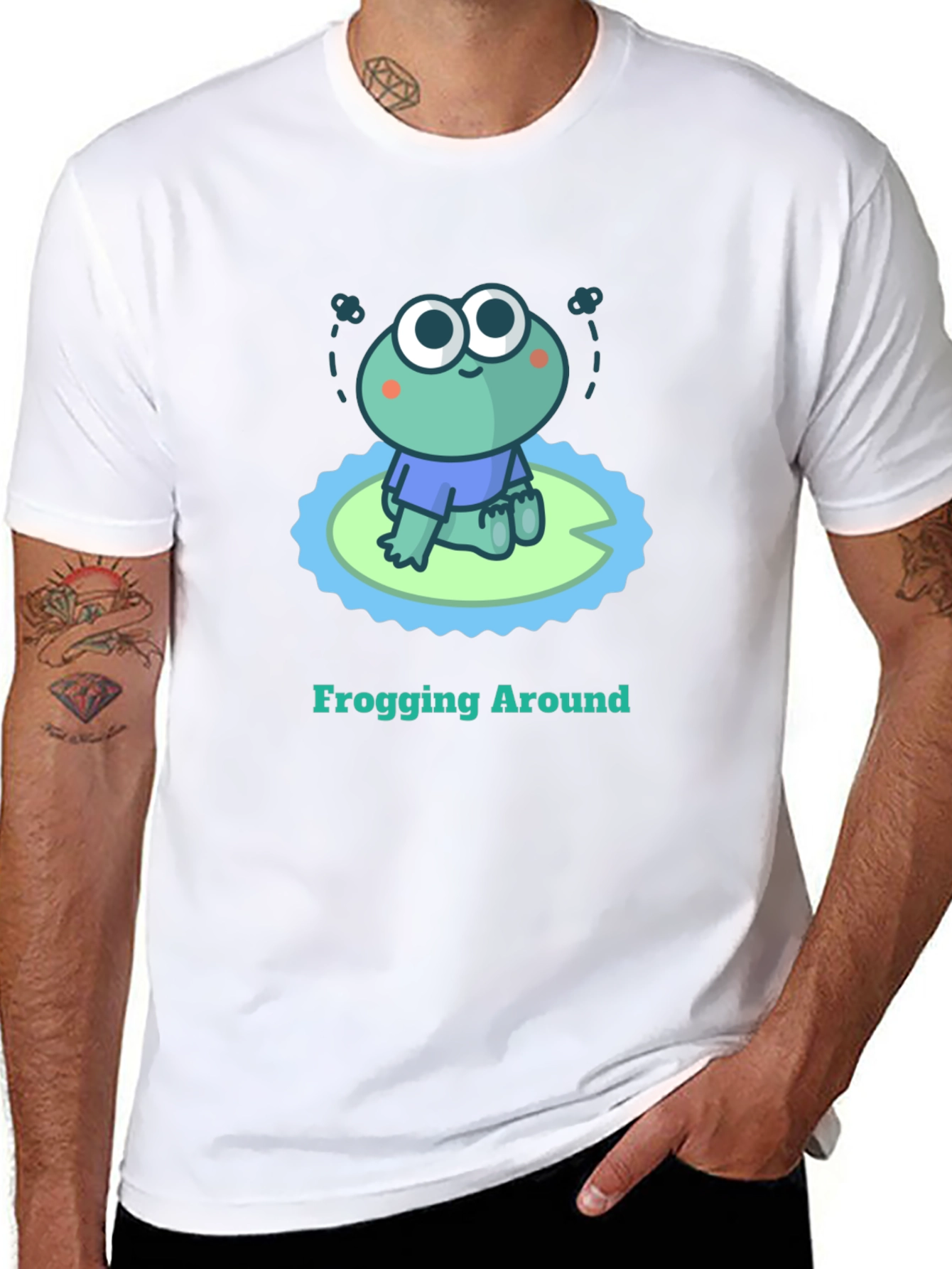 Frogging Around Graphic Tee - Black Cotton T-Shirt