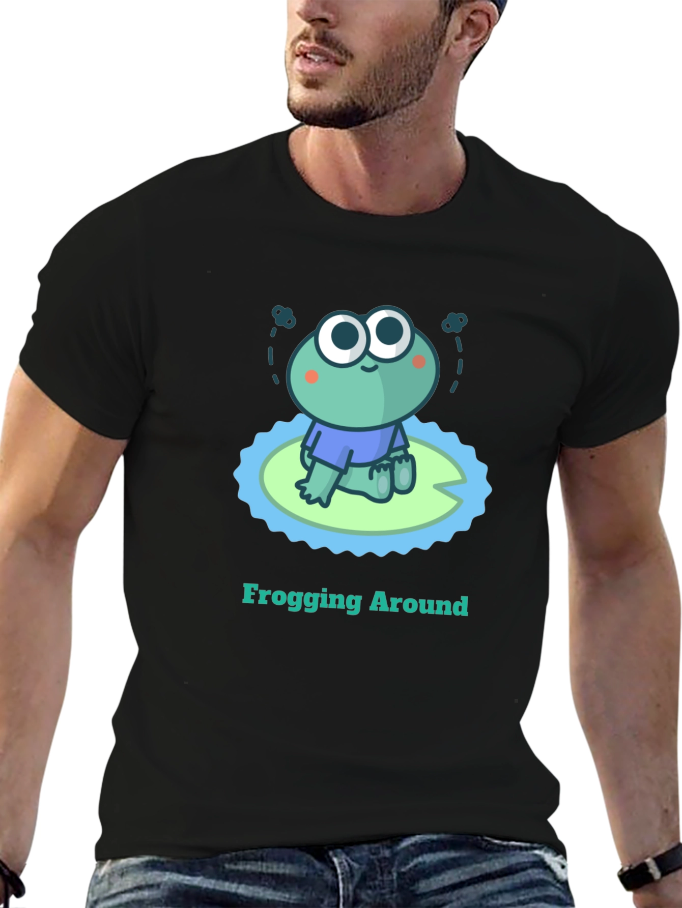 Frogging Around Graphic Tee - Black Cotton T-Shirt