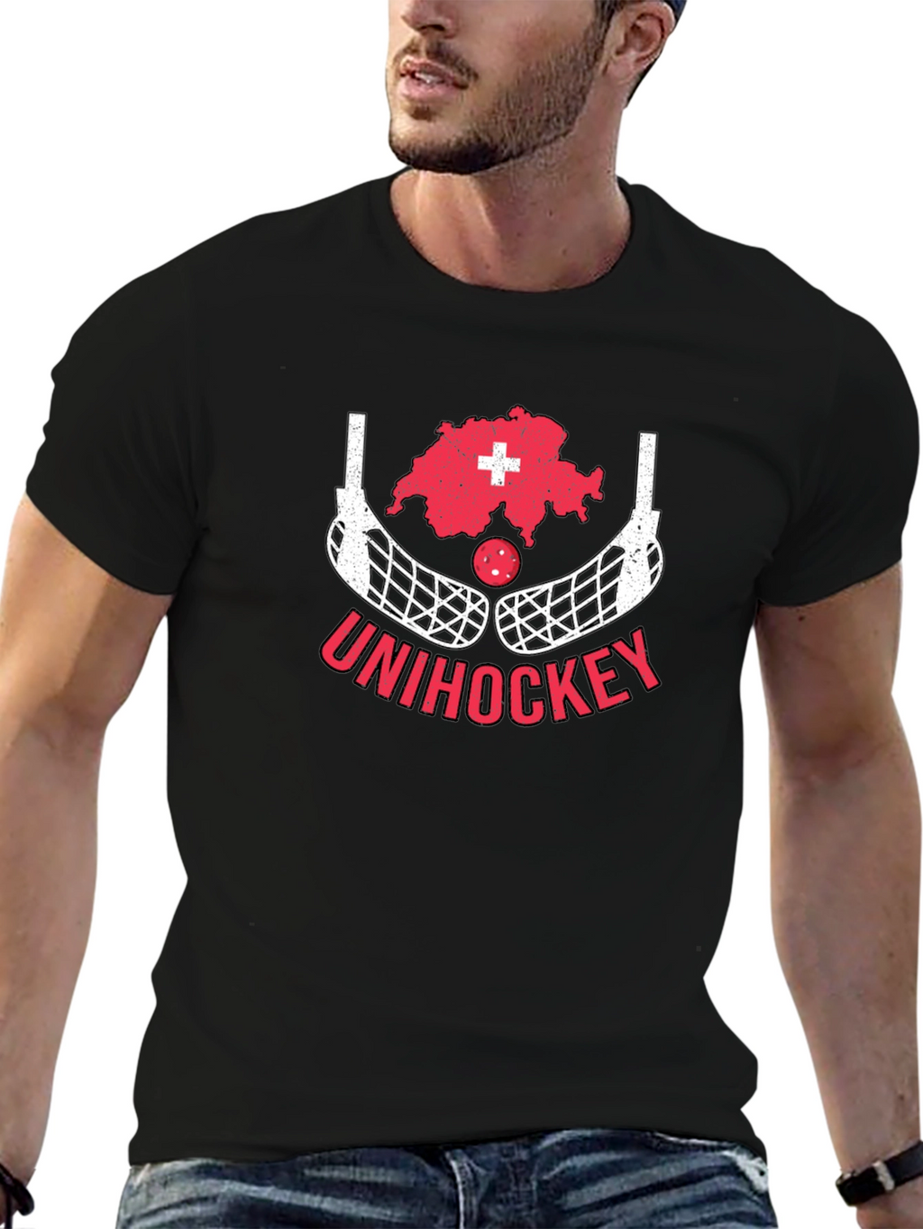 Unihockey Switzerland Map T-Shirt