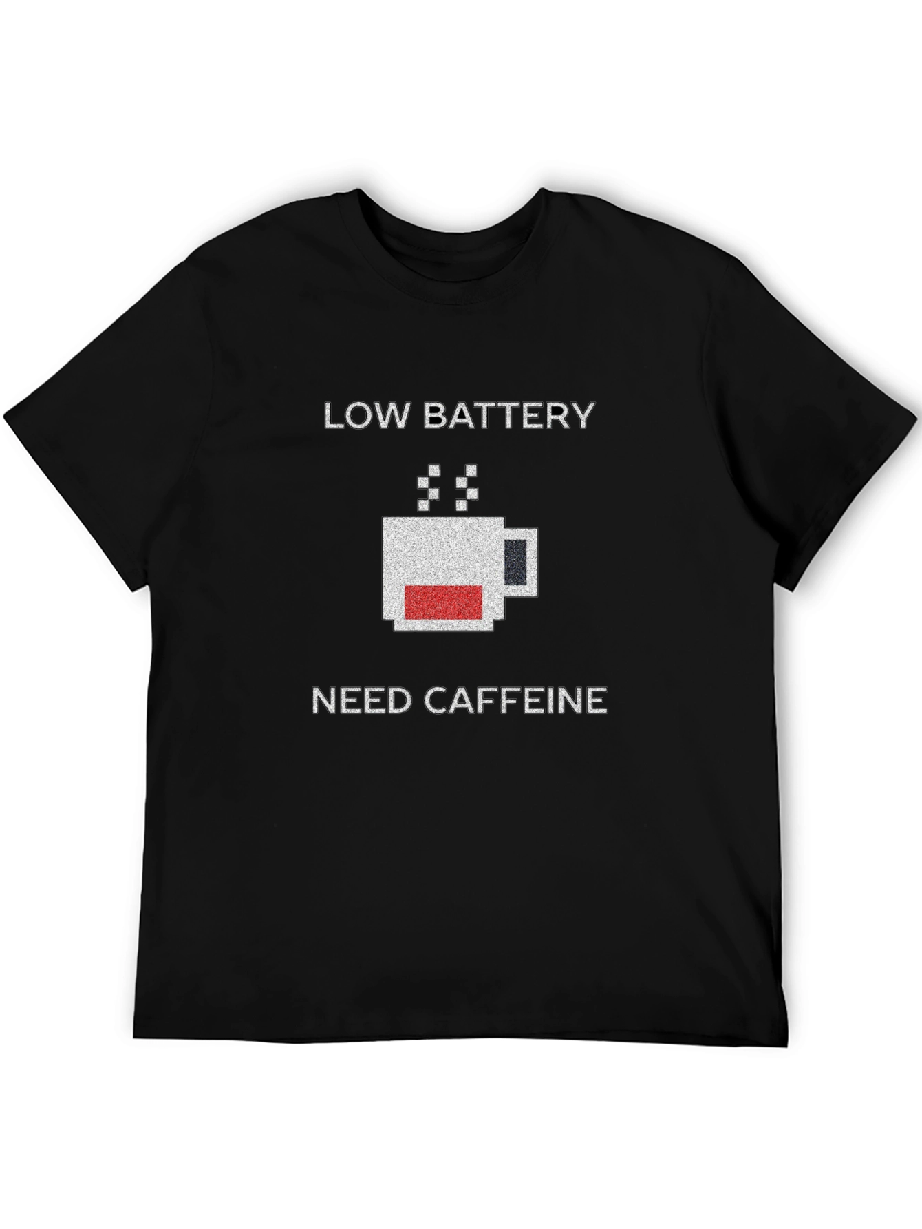 Low Battery Need Caffeine Black T-Shirt