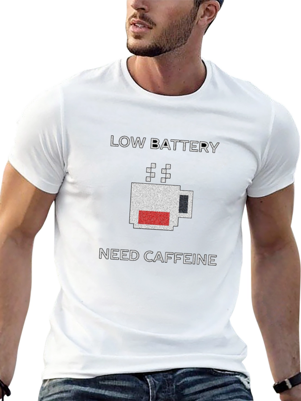 Low Battery Need Caffeine Black T-Shirt