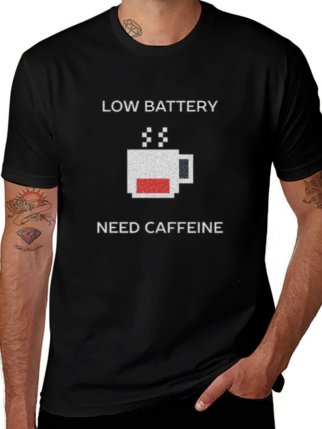 Low Battery Need Caffeine Black T-Shirt