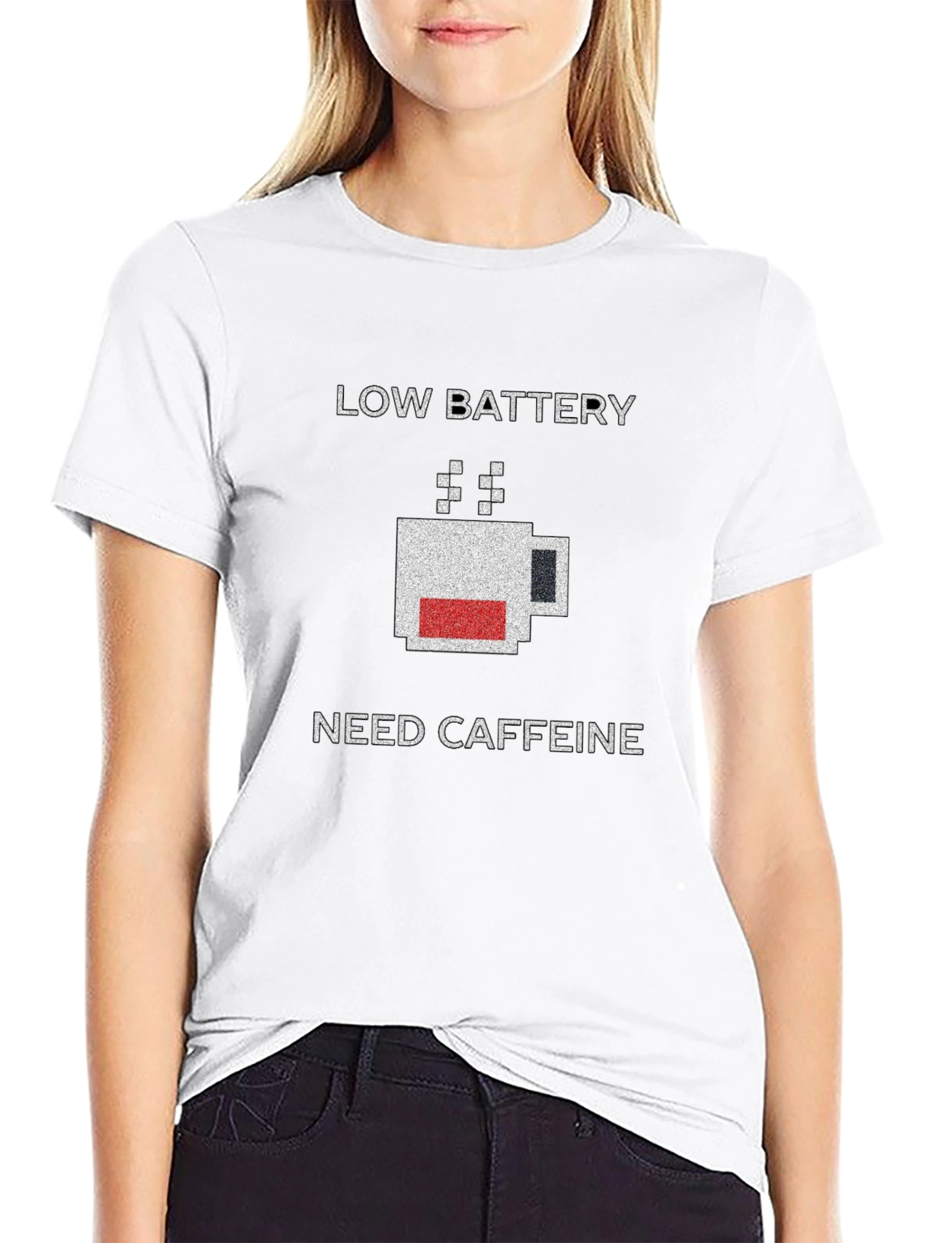 Low Battery Need Caffeine Black T-Shirt