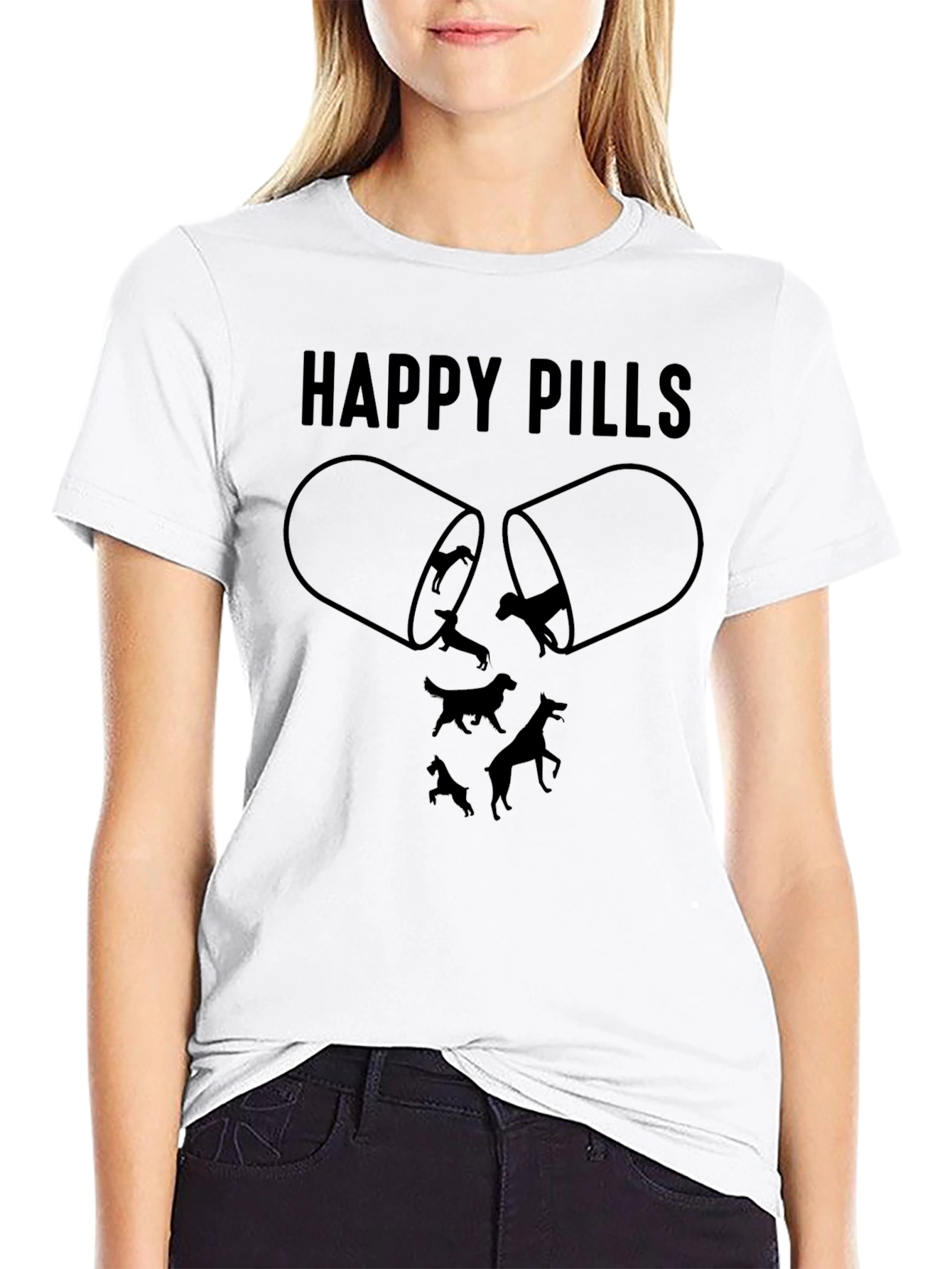 Happy Pills Dog Graphic T-Shirt Black
