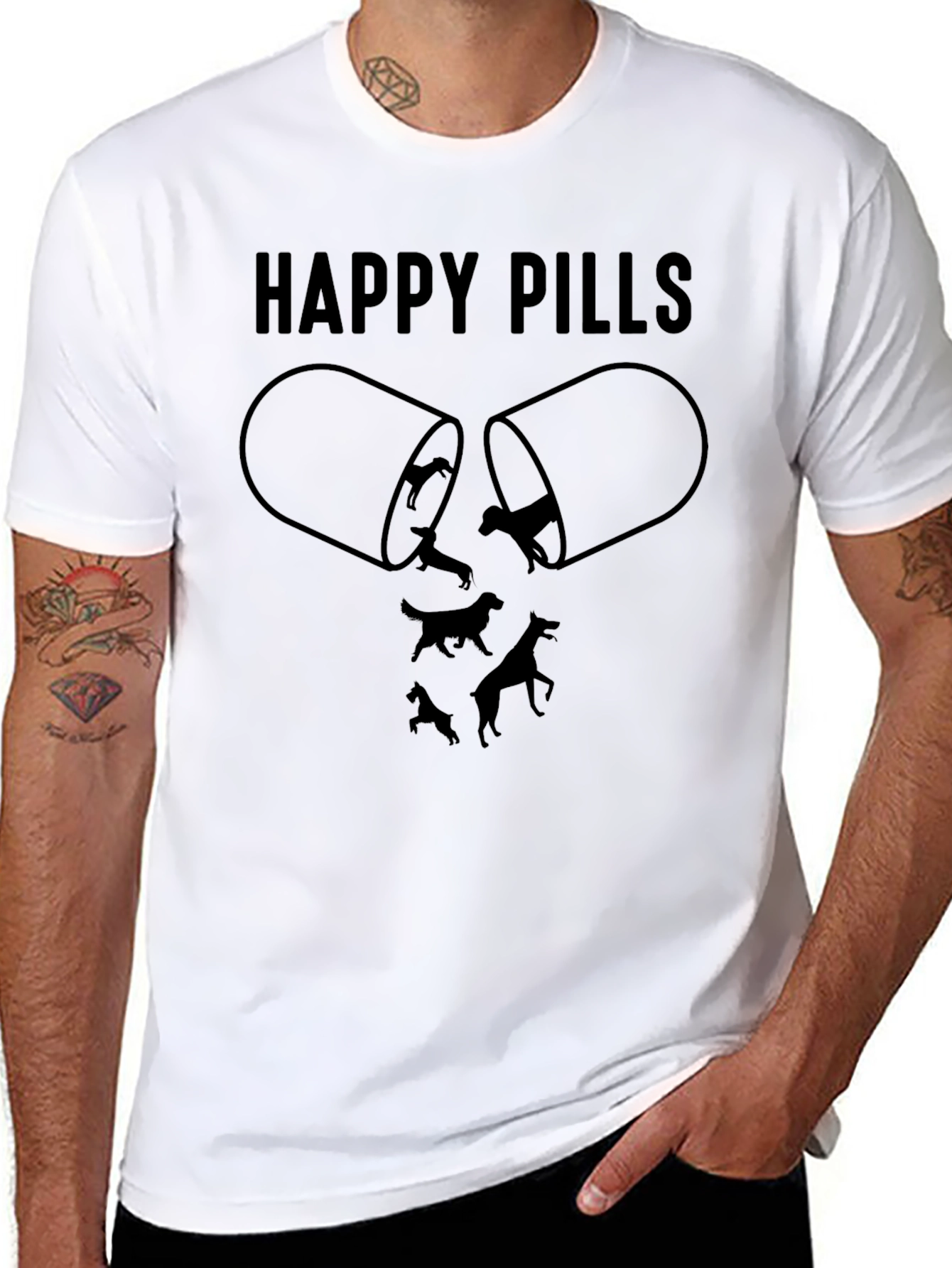 Happy Pills Dog Graphic T-Shirt Black