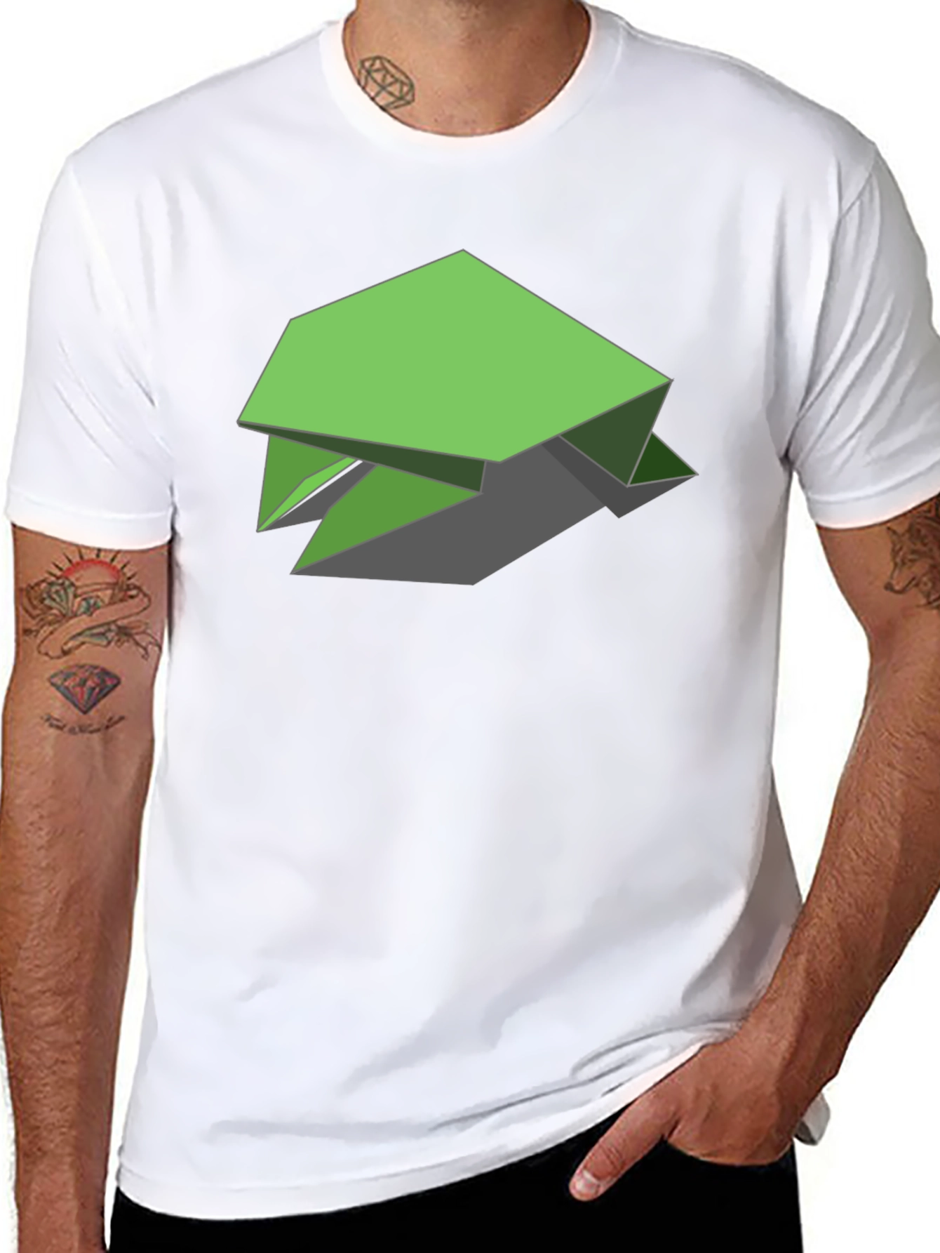Geometric Green Turtle Graphic Tee - Black