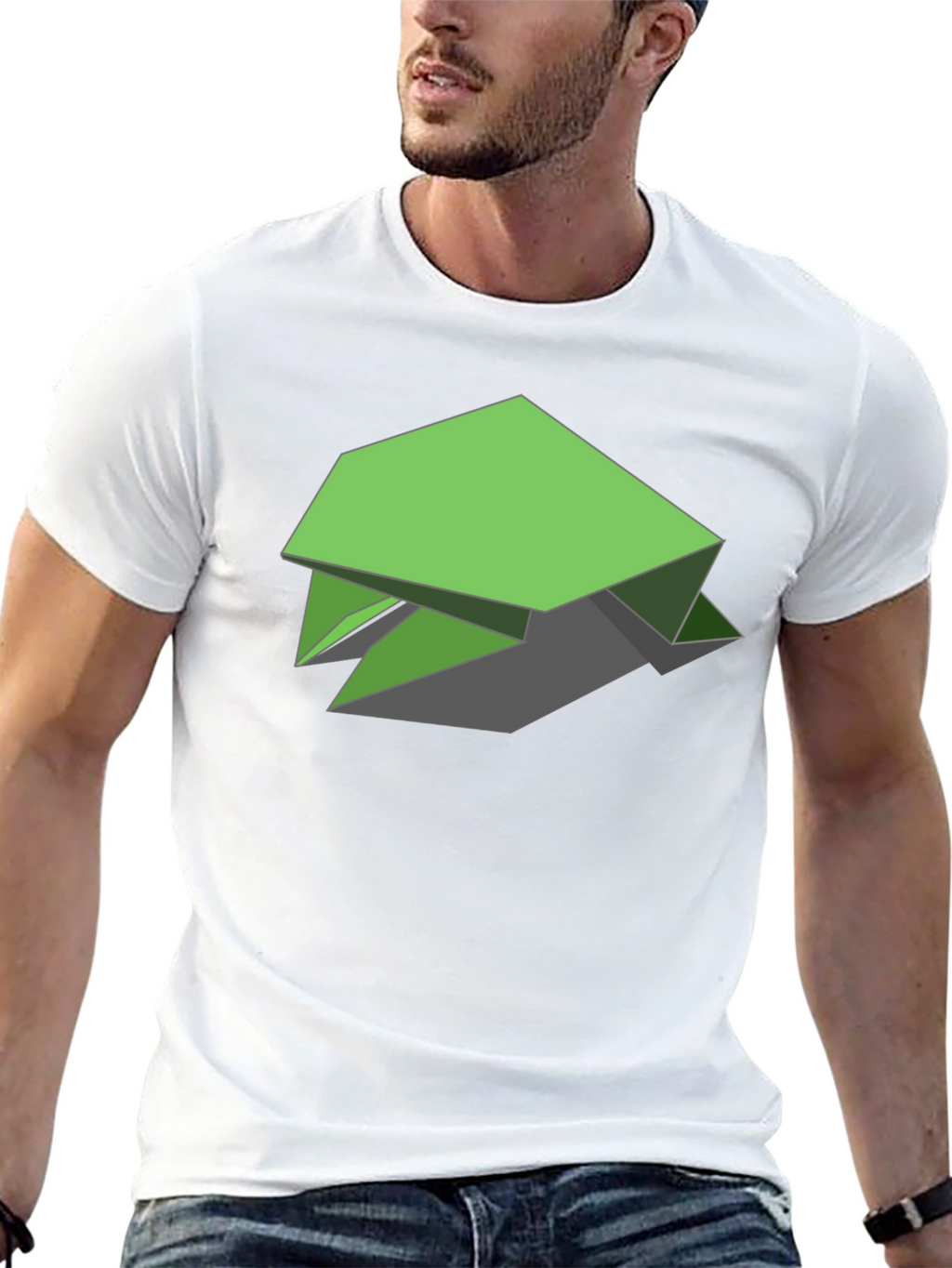 Geometric Green Turtle Graphic Tee - Black