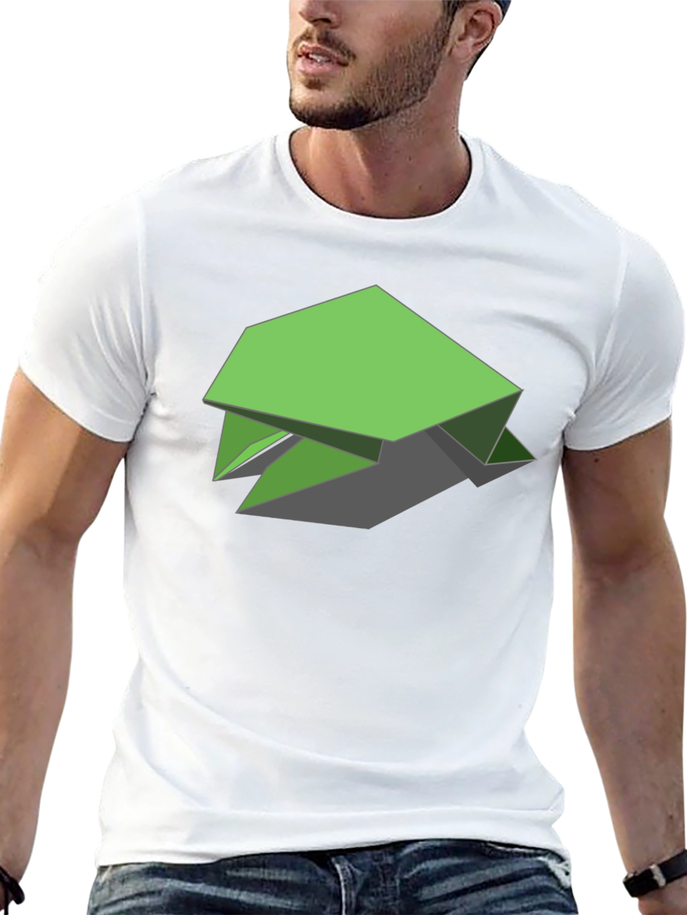 Geometric Green Turtle Graphic Tee - Black