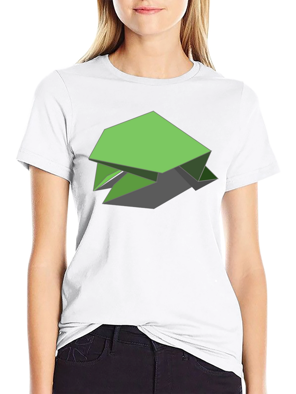 Geometric Green Turtle Graphic Tee - Black