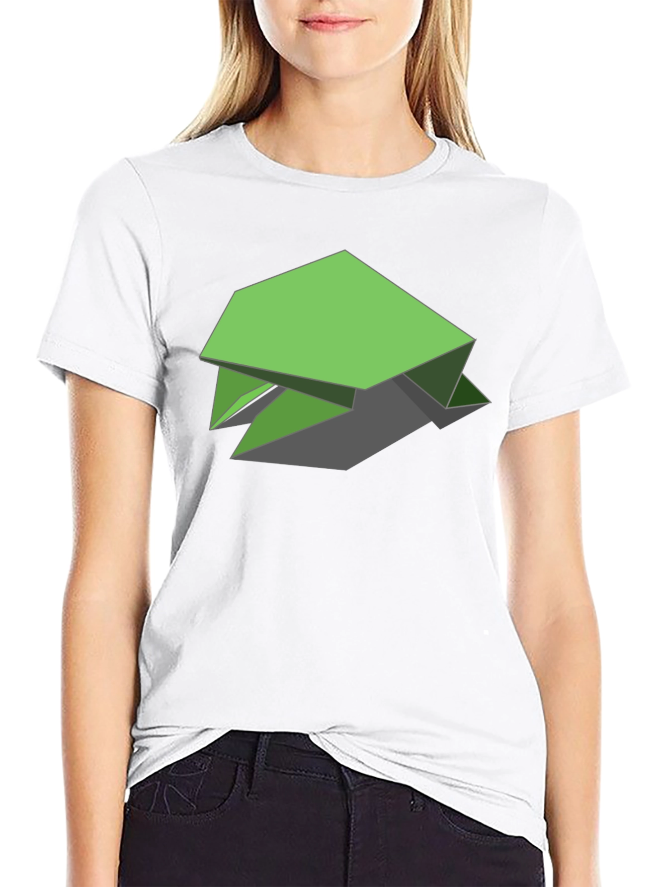 Geometric Green Turtle Graphic Tee - Black